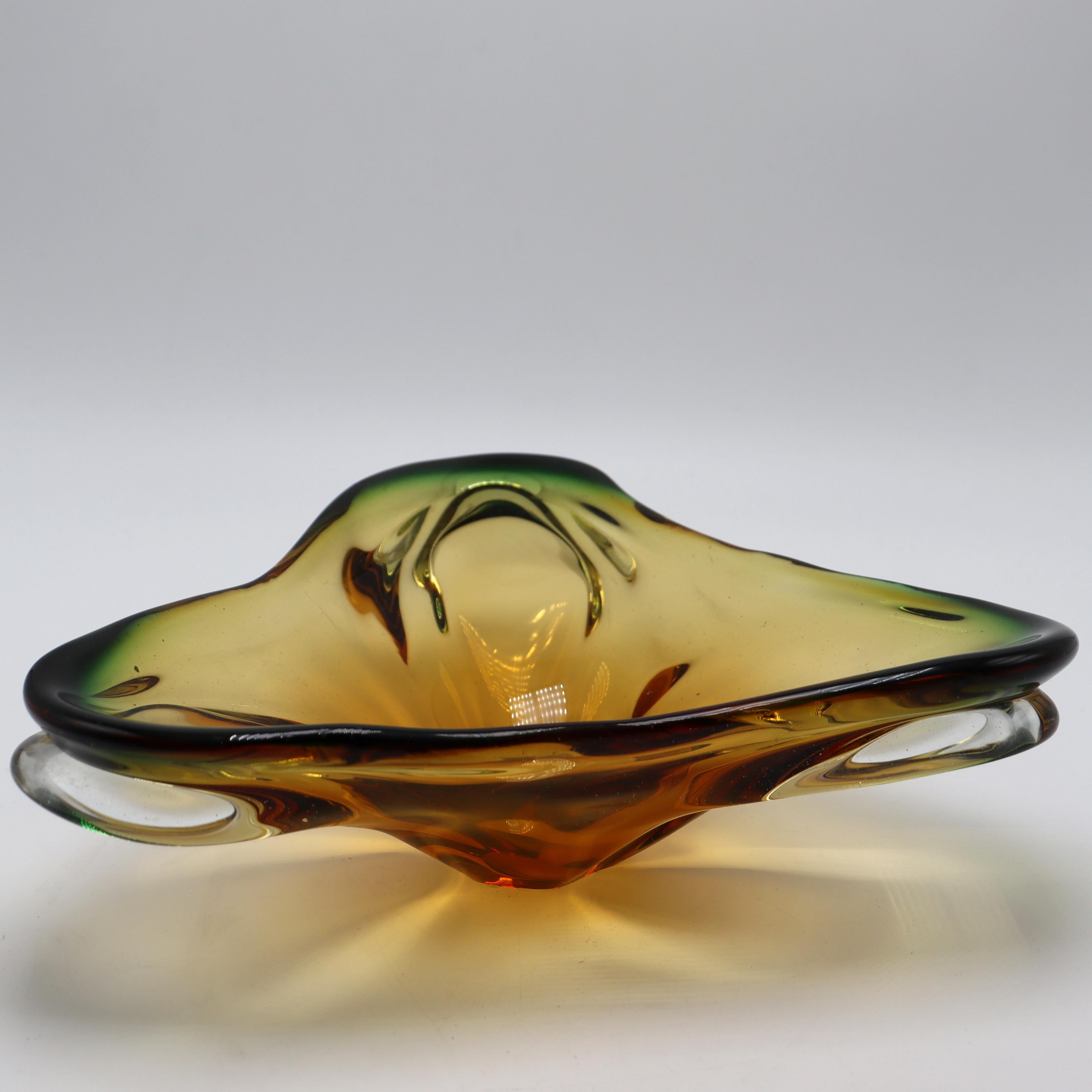 Mid-20th Century Amber and Green Cased Murano Bowl, c. 1950
