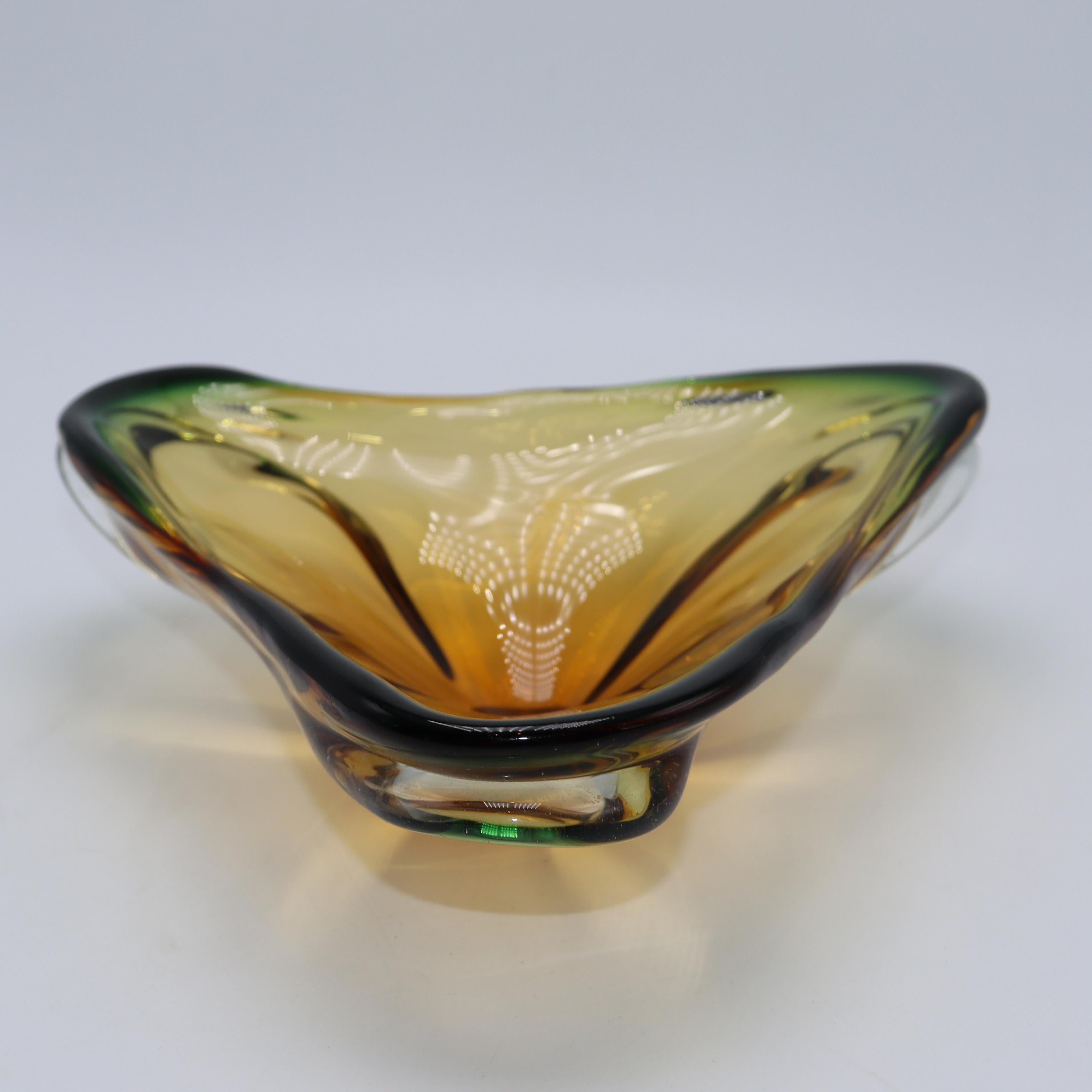Murano Glass Amber and Green Cased Murano Bowl, c. 1950