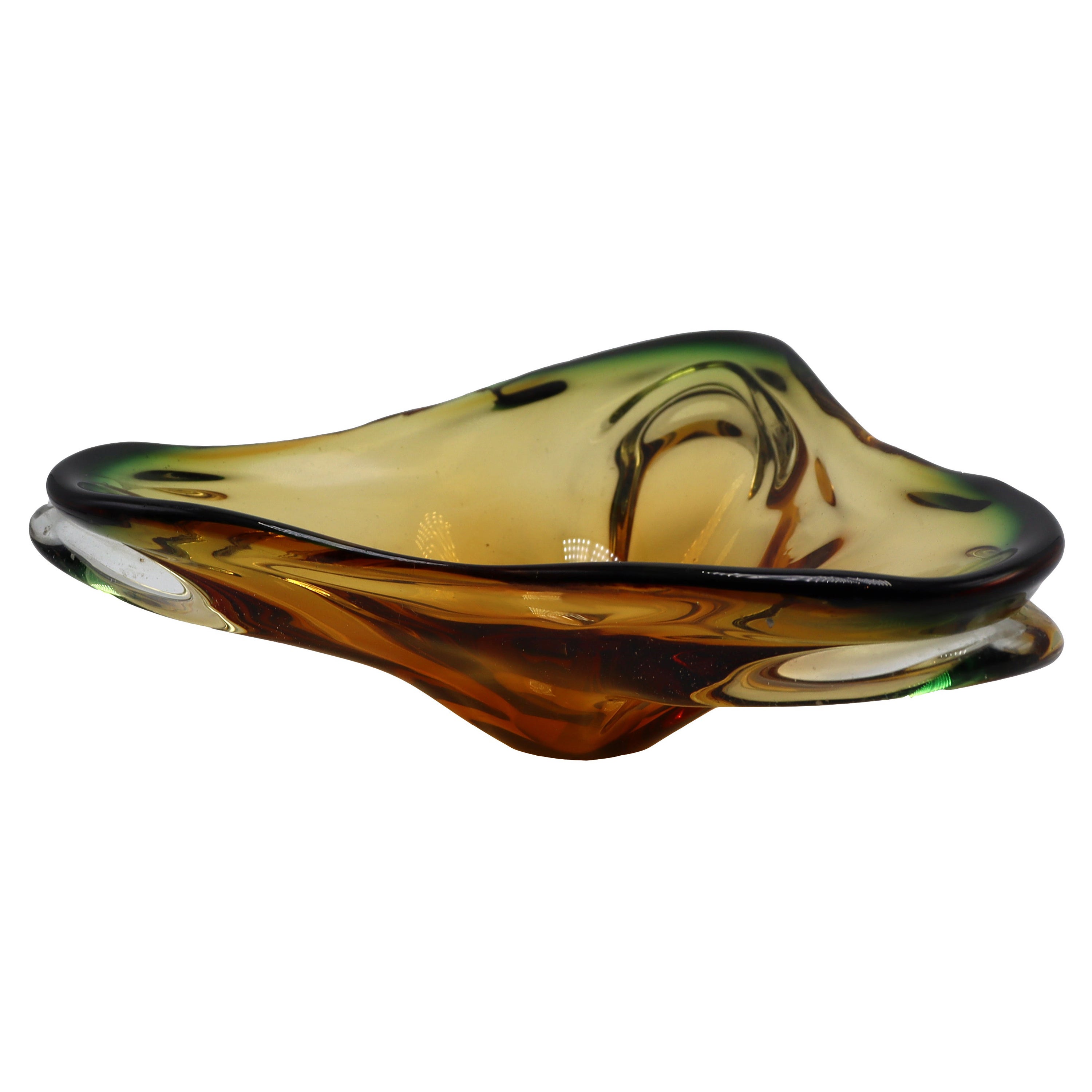 Amber and Green Cased Murano Bowl, c. 1950