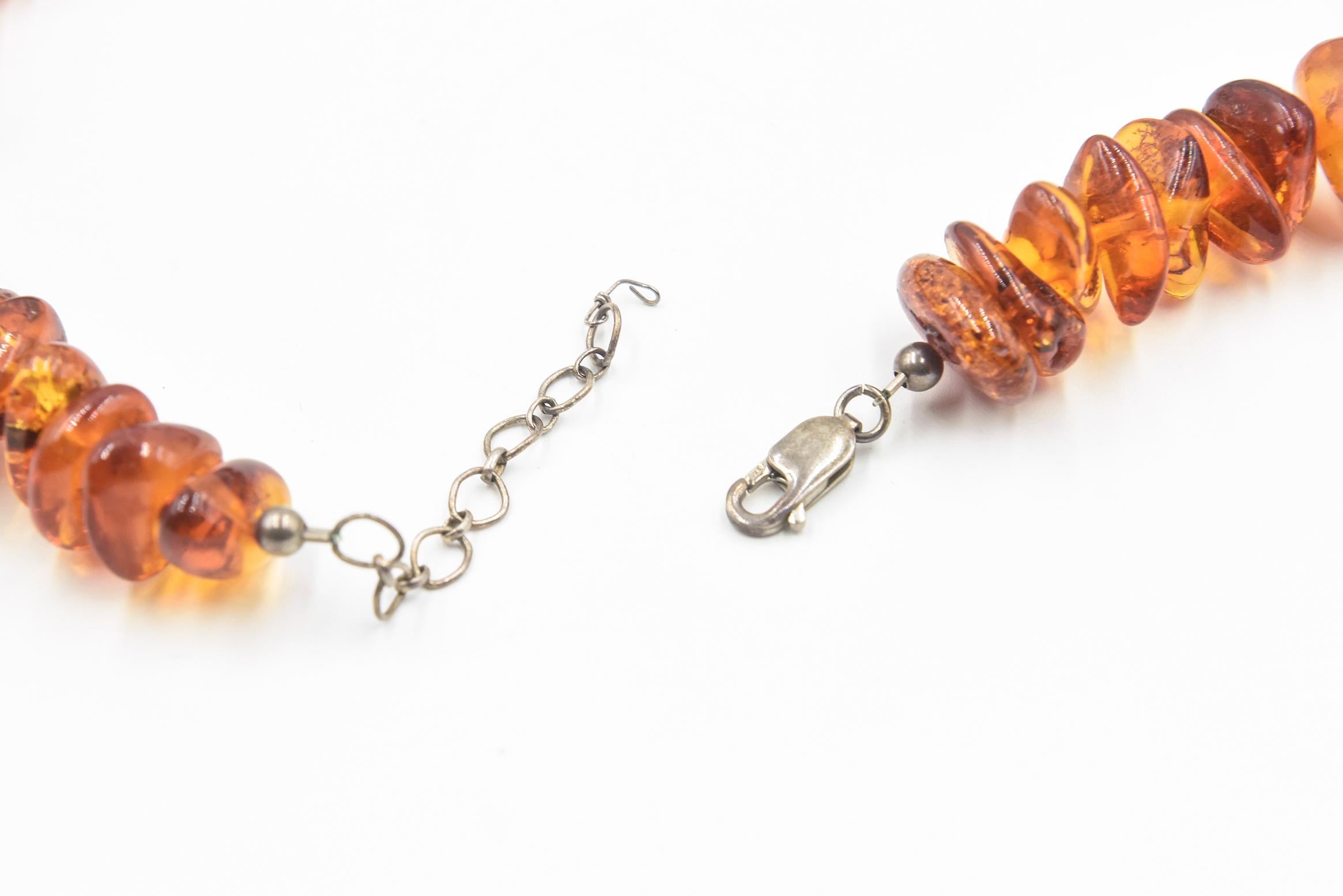Women's Amber and Green Stone Bead Necklace with Sterling Silver For Sale