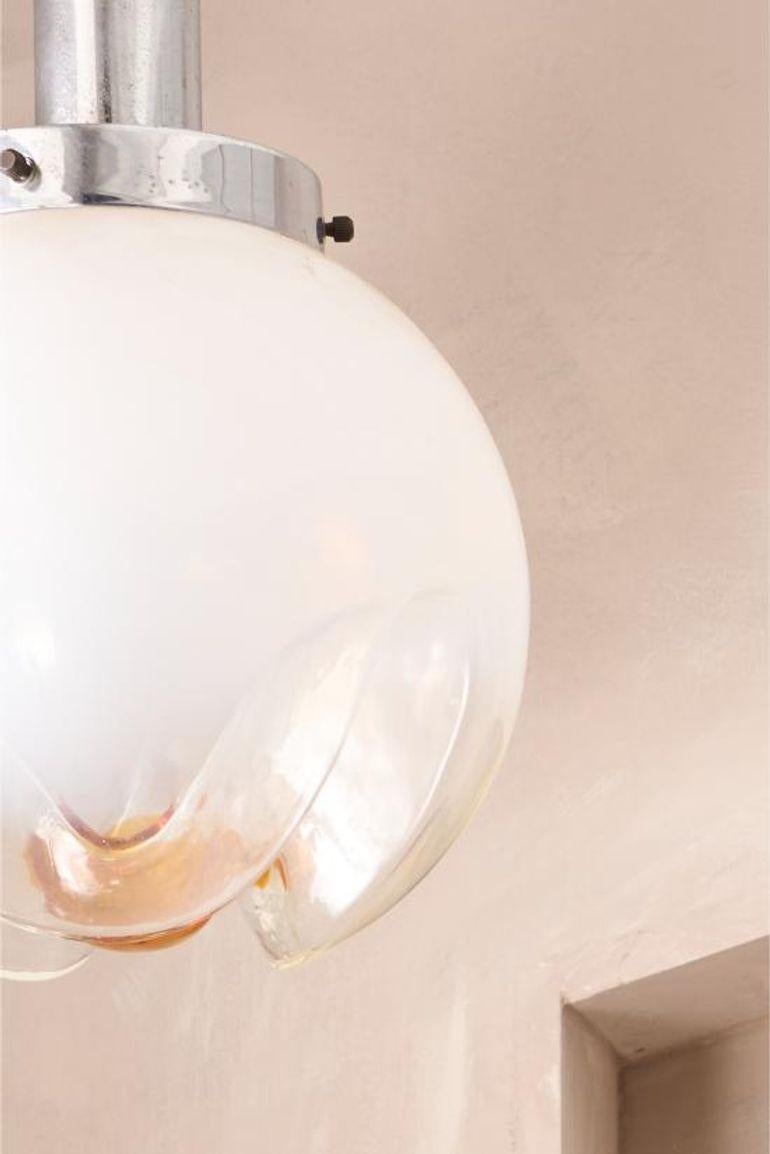 Amber and opaline Mazzega Murano glass Pendant lights In Excellent Condition For Sale In Malton, GB