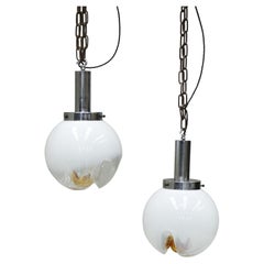 Used Amber and Opaline Mazzega Murano Glass Pendant Lights