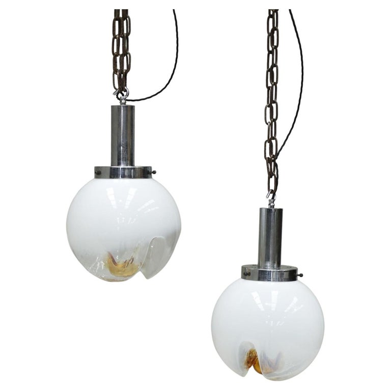 Amber and Opaline Mazzega Murano Glass Pendant Lights For Sale at 1stDibs