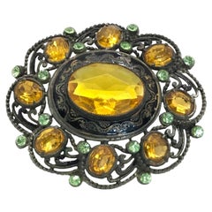 Ambre et péridot Broche antique en strass