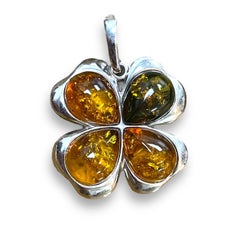 Amber and silver Pendants 3 pieces- Clover, Owl, Turtle