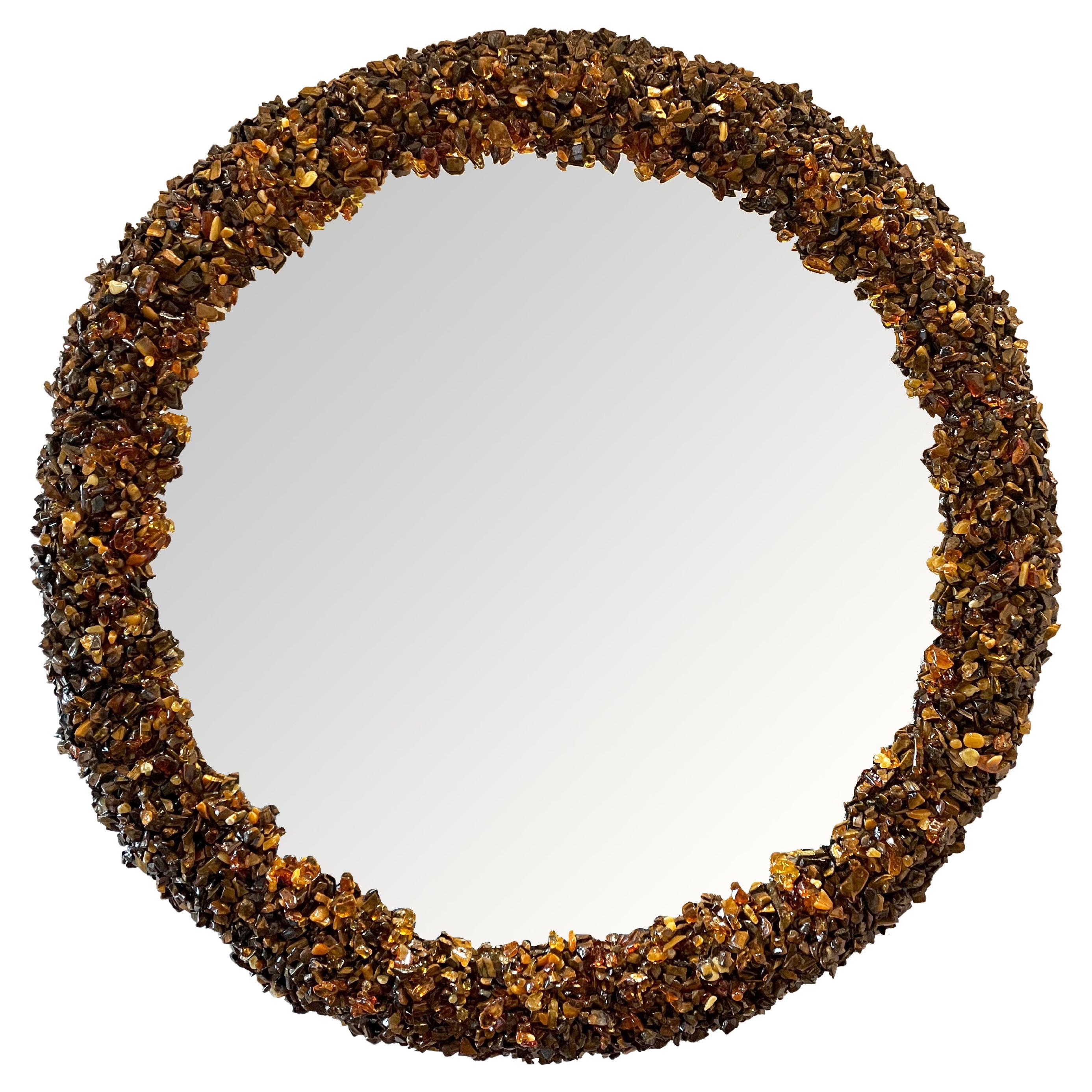 Amber and tiger eye mirror For Sale
