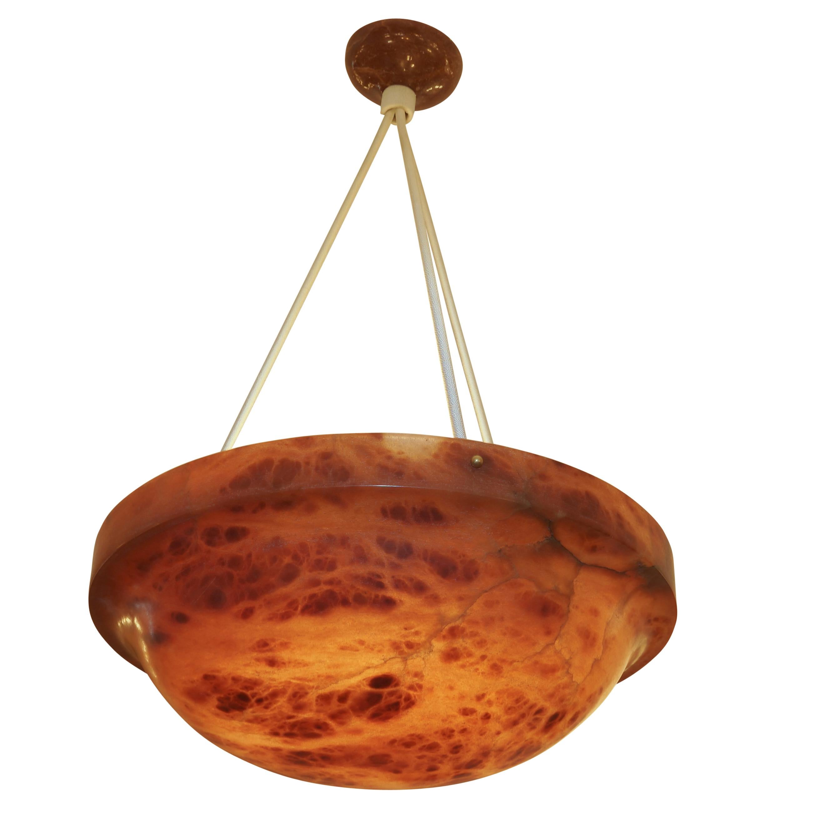 Beautifully proportioned and of a stunning deep amber tone, this alabaster will present itself beautifully with the included dimmable LED bulbs.
 