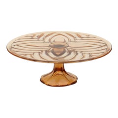 Amber Art Deco Cake Plate Pastry Dish Val Saint Lambert 33cm