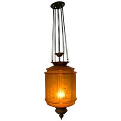 Used Amber Art Nouveau Candle Lantern by Baccarat France, Depicting Birds, circa 1890