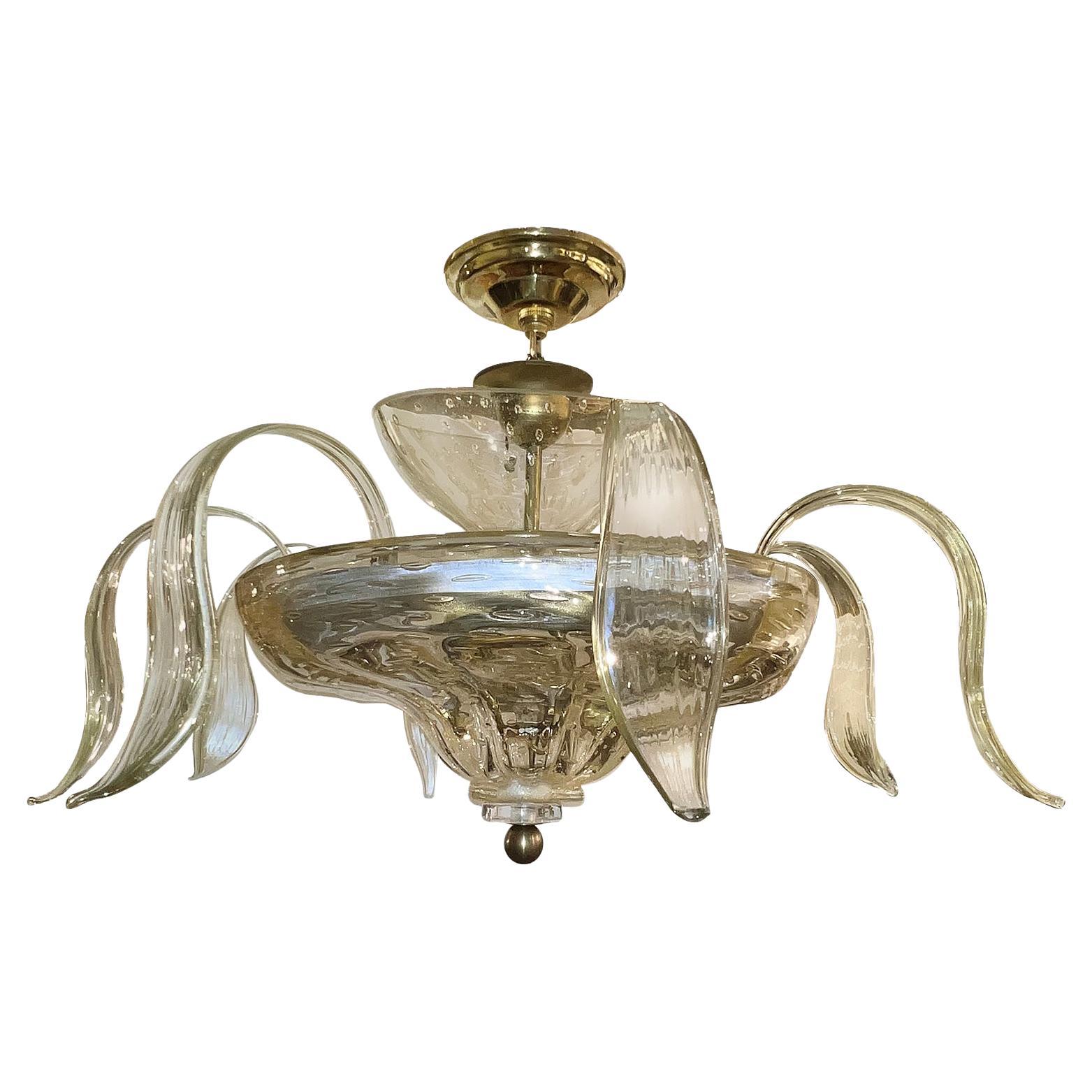 Amber Blown Glass Chandelier For Sale