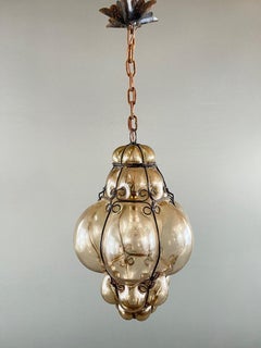 Amber Blown Glass Hanging Lantern, Italian Work, 20th Century
