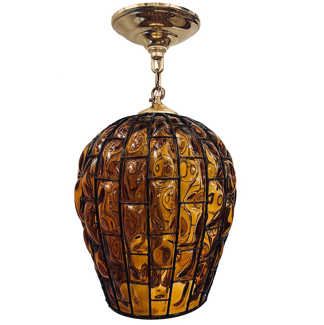 Italian Amber Blown Glass Lantern For Sale