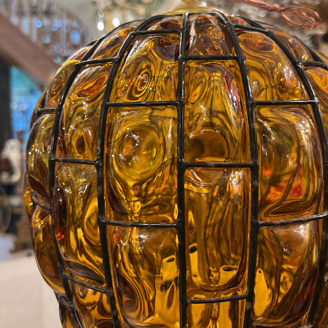 Amber Blown Glass Lantern In Good Condition For Sale In New York, NY