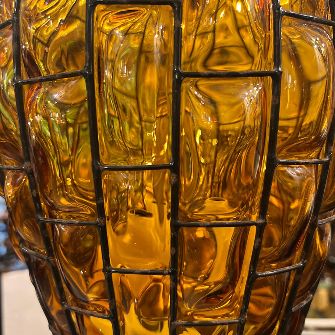 Mid-20th Century Amber Blown Glass Lantern For Sale