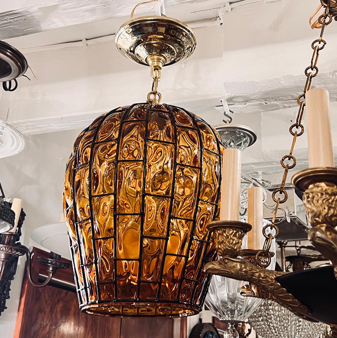 Amber Blown Glass Lantern For Sale 3