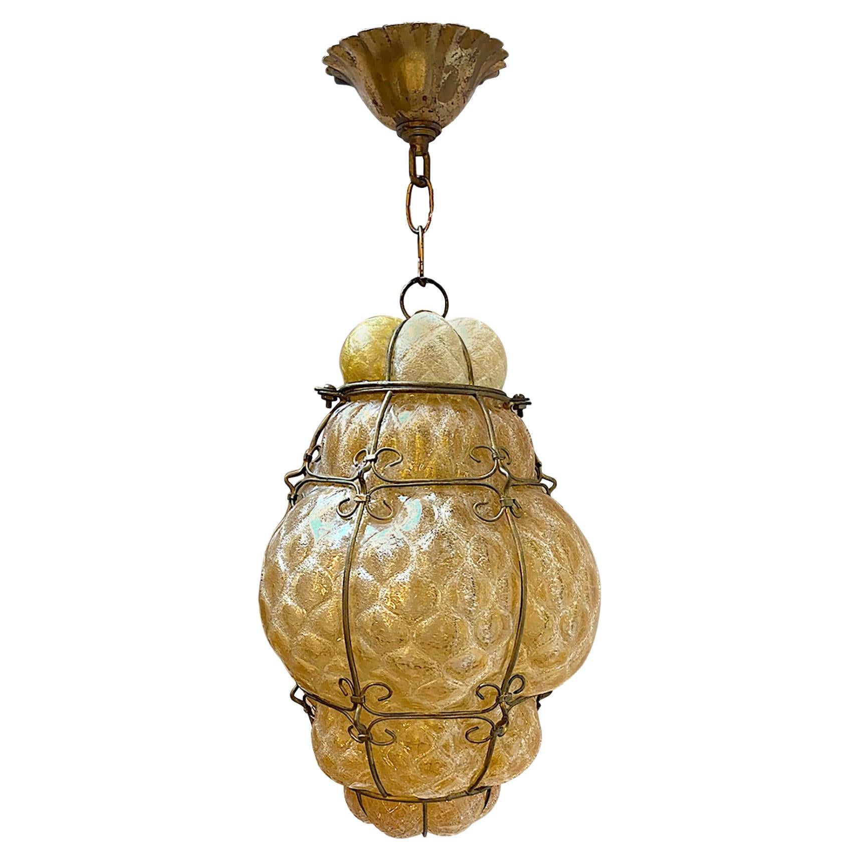 Amber Blown Glass Lantern For Sale
