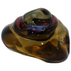 Amber 
Blue Gaspari Salvati Signed Murano Rock Sculpture, C. 1950