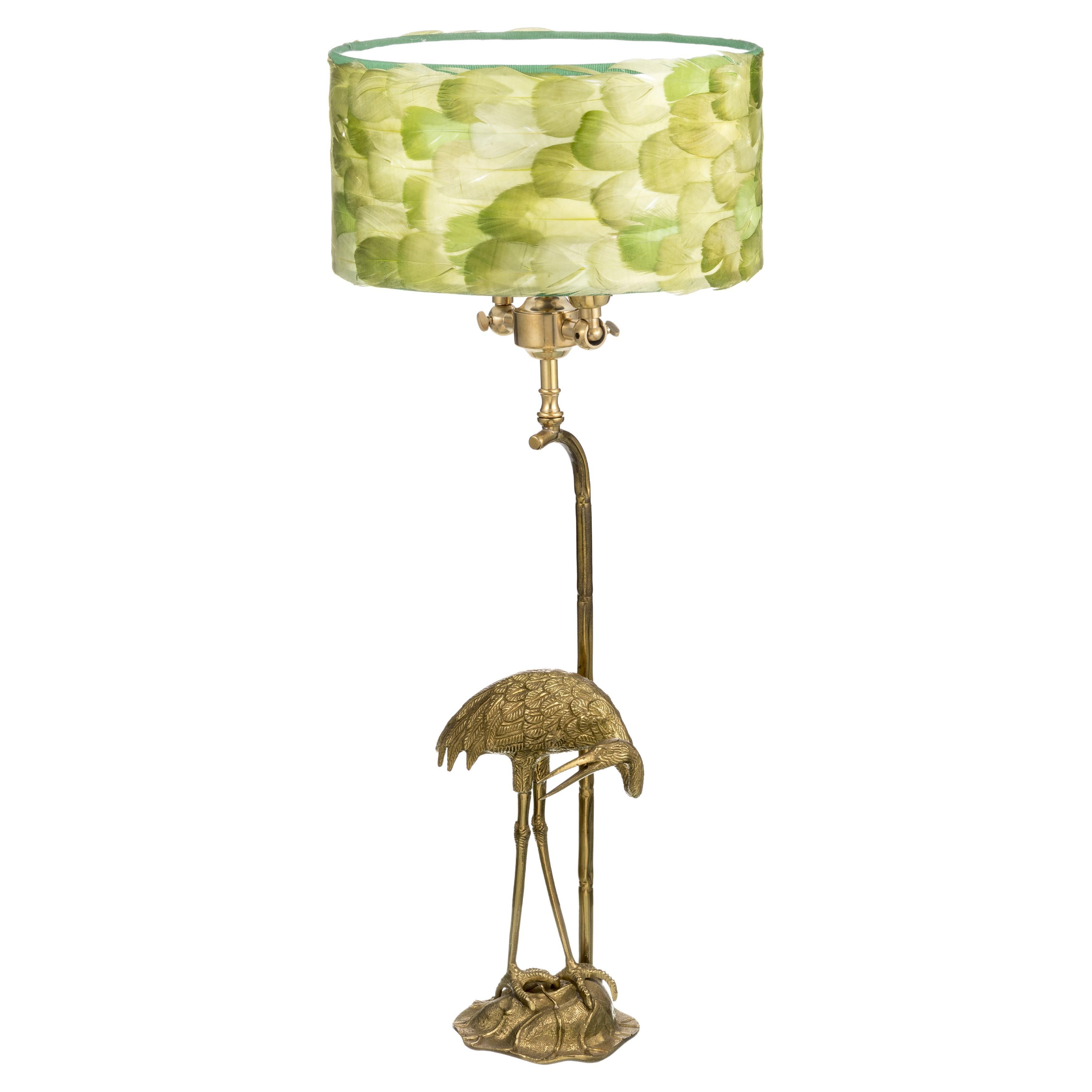 Fauna green feathers lampshade ibis table lamp For Sale