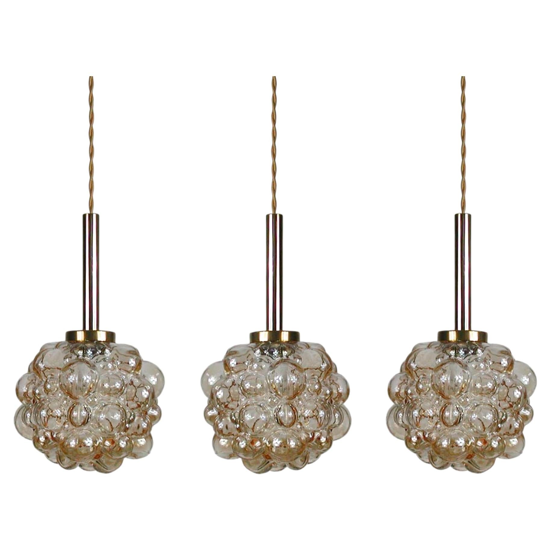 Amber Bubble Glas Pendant by Helena Tynell for Limburg, 1960s