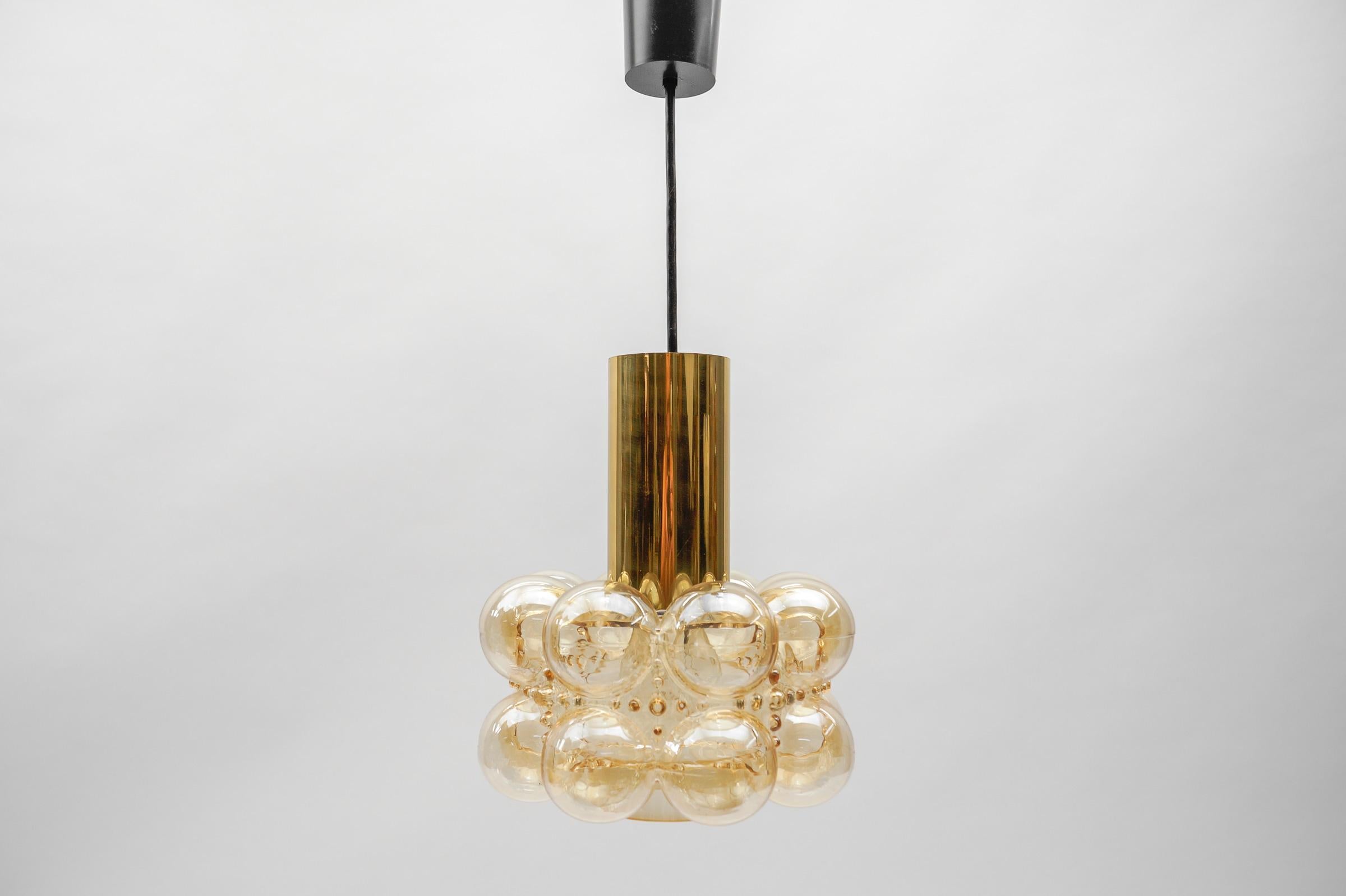 Mid-Century Modern Amber Bubble Glass Ceiling Lamp by Helena Tynell for Limburg, Germany 1960s For Sale