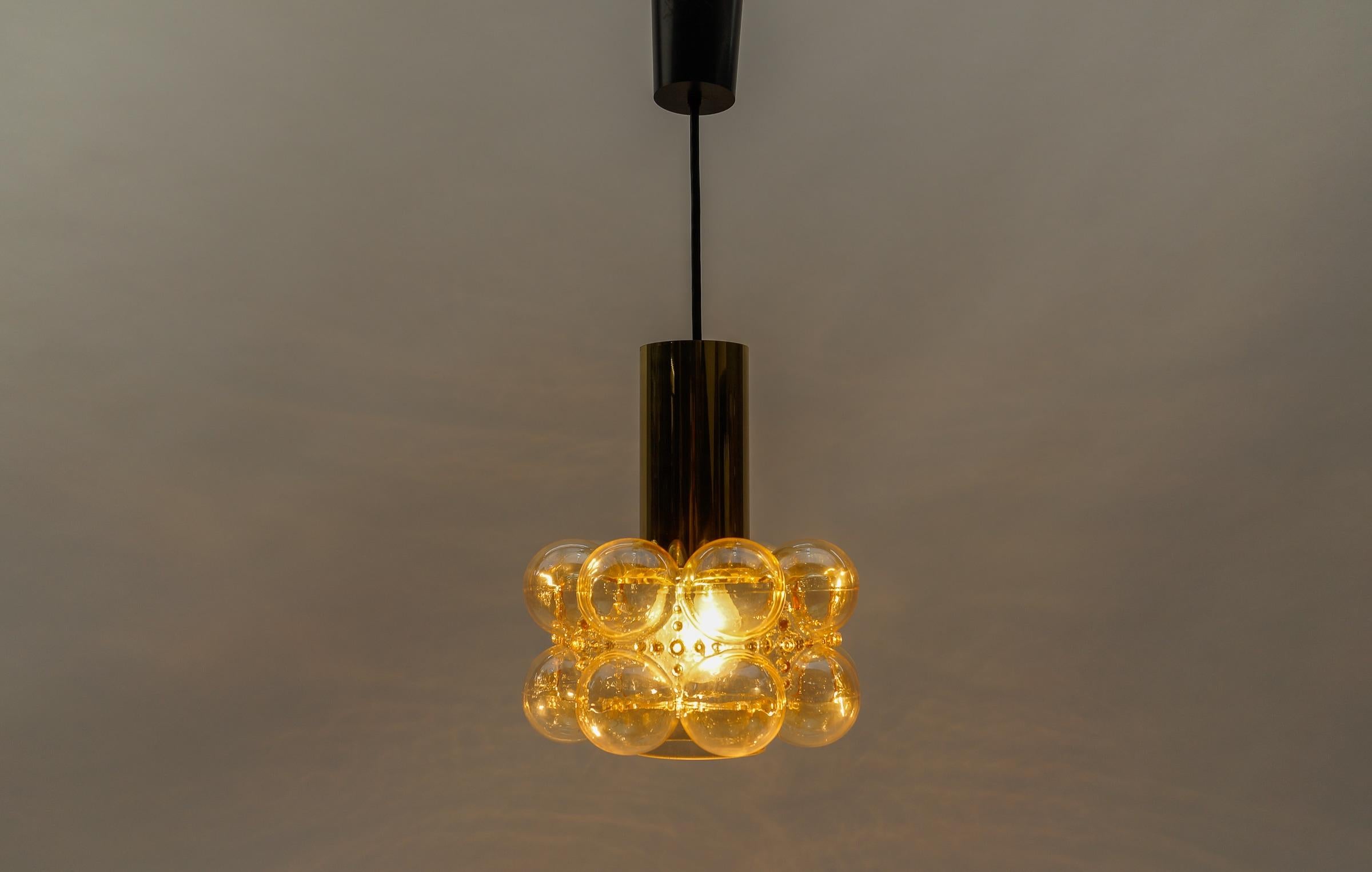 Amber Bubble Glass Ceiling Lamp by Helena Tynell for Limburg, Germany 1960s In Good Condition For Sale In Nürnberg, Bayern
