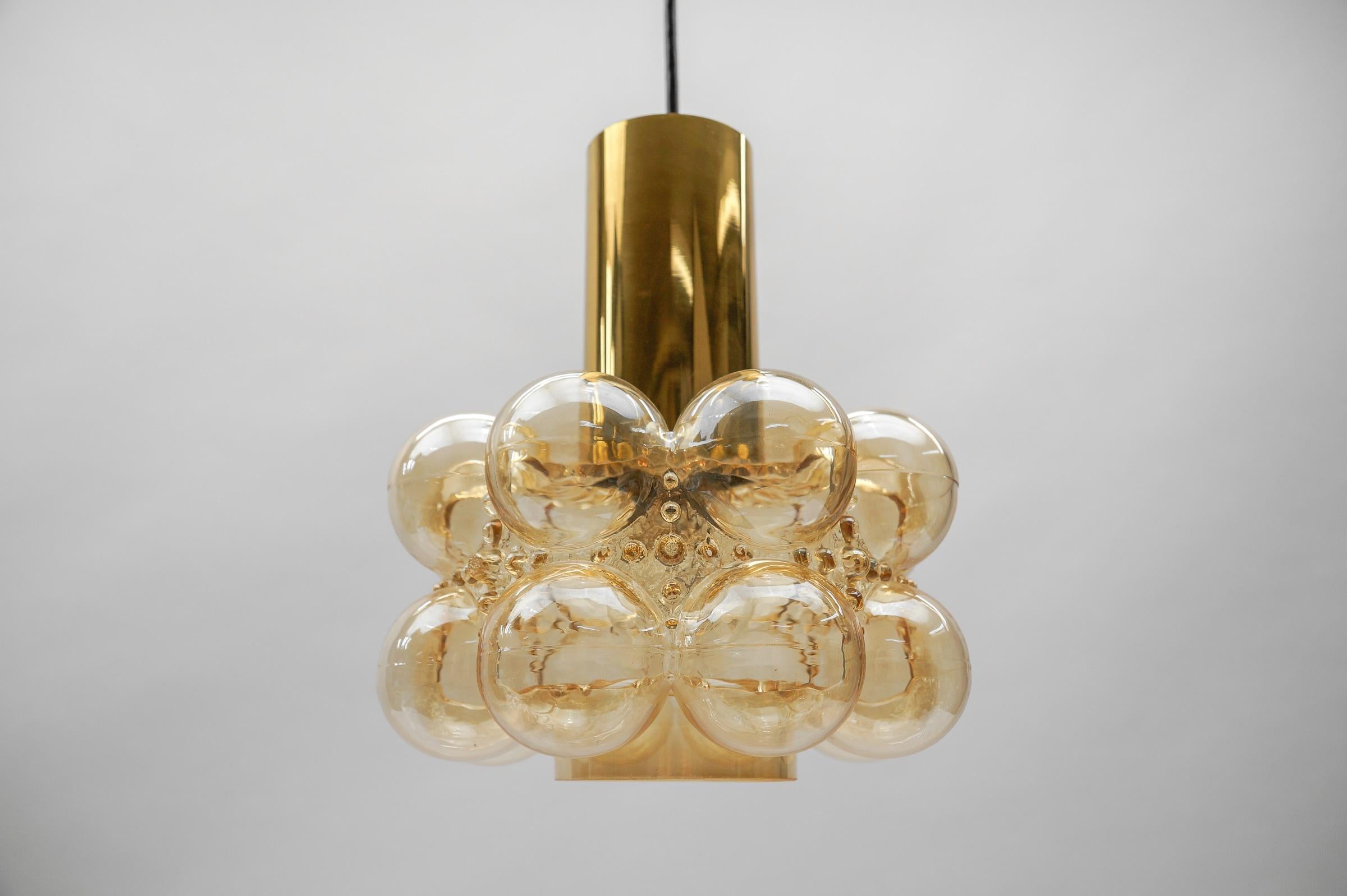 Mid-20th Century Amber Bubble Glass Ceiling Lamp by Helena Tynell for Limburg, Germany 1960s For Sale