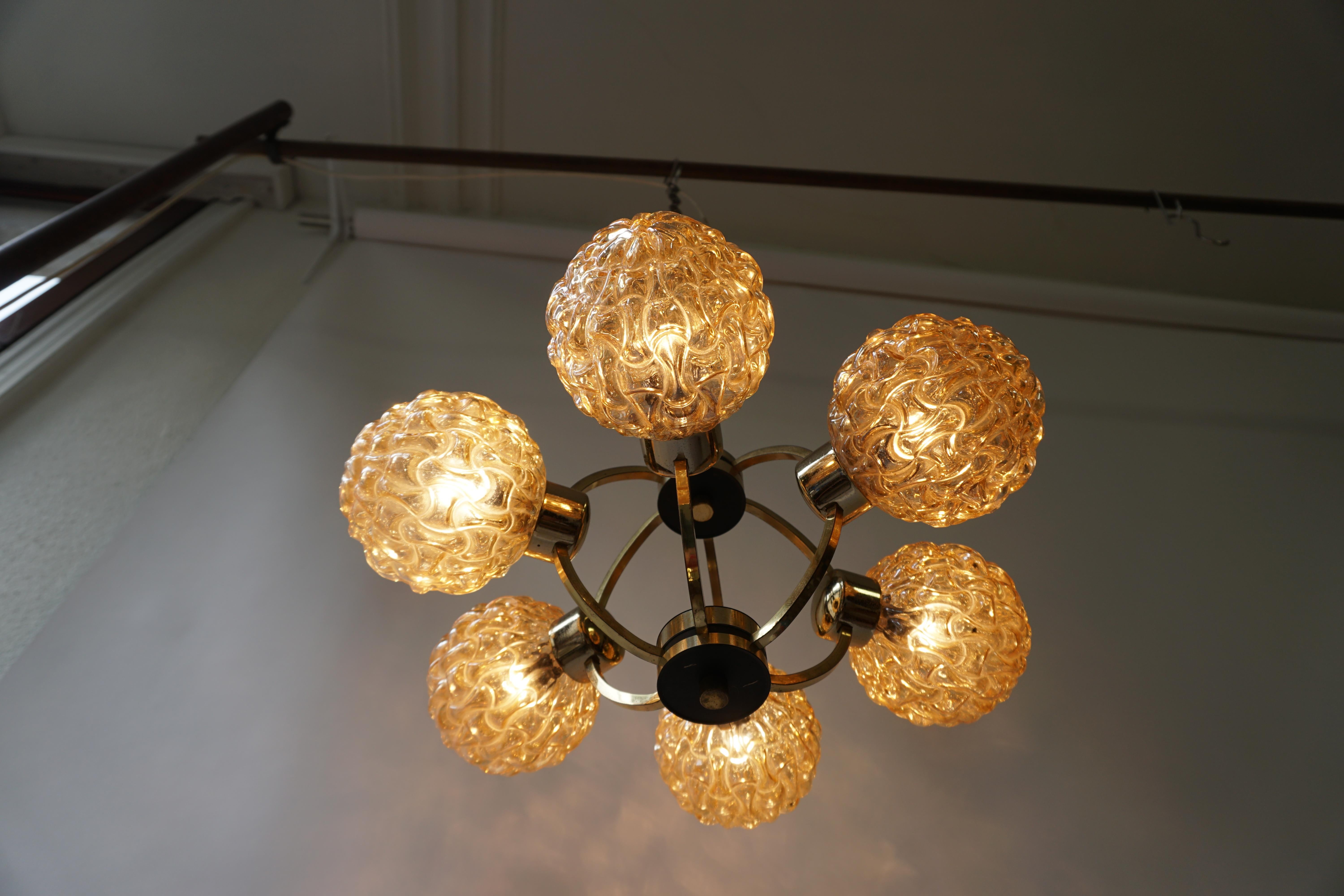 Amber Bubble Glass Chandelier Helena Tynell, 1960 5