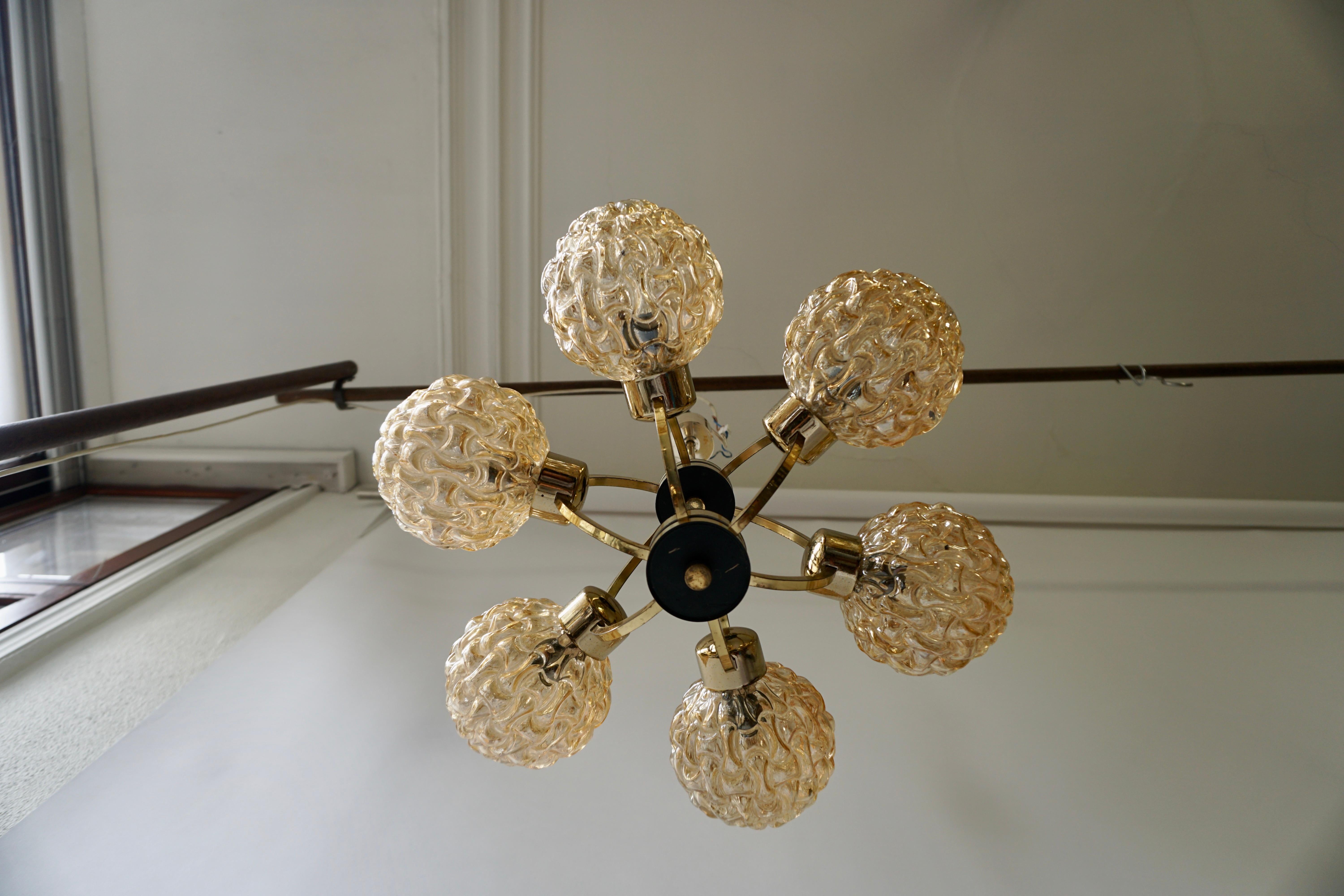 Amber Bubble Glass Chandelier Helena Tynell, 1960 8