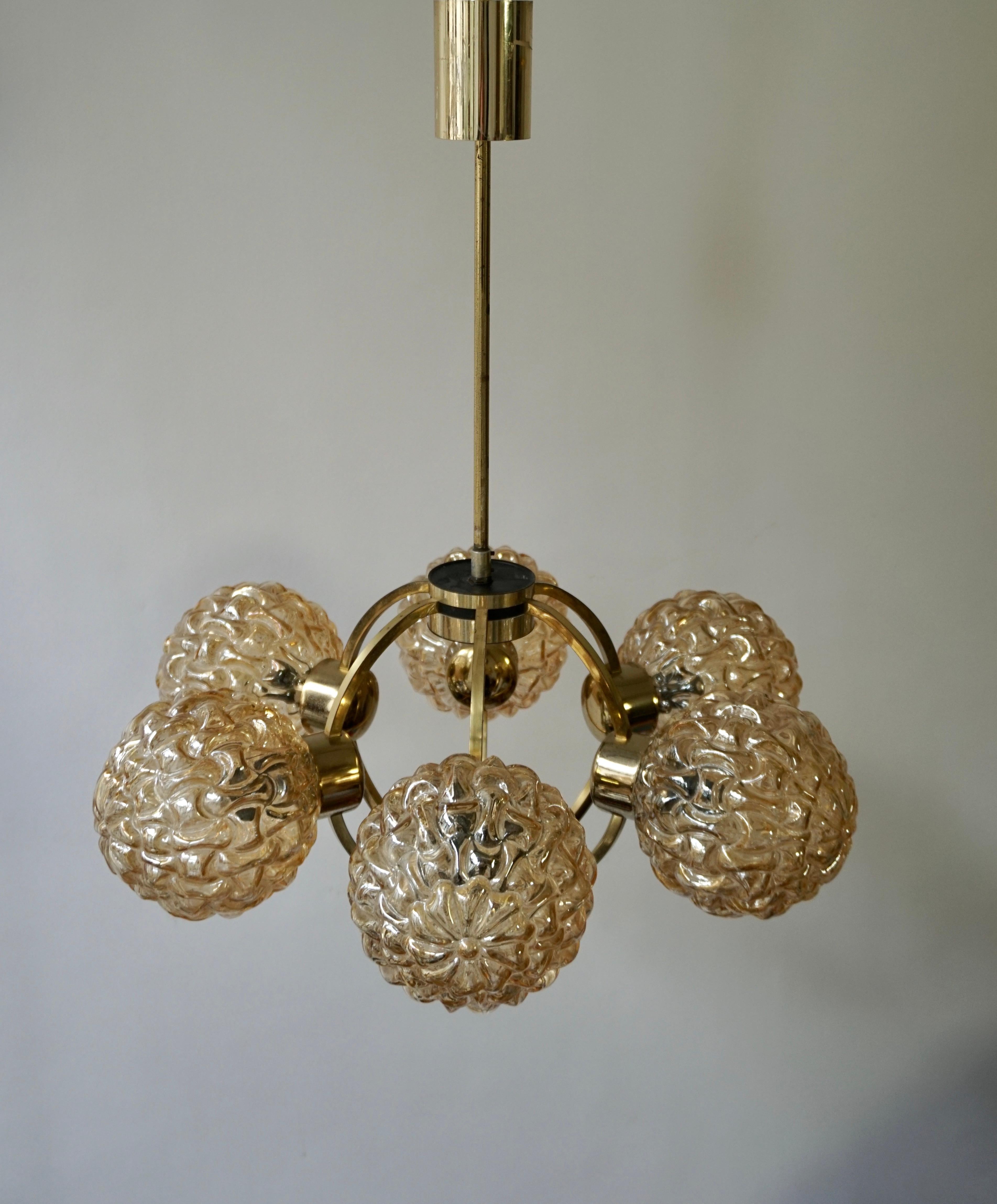 Amber Bubble Glass Chandelier Helena Tynell, 1960 9