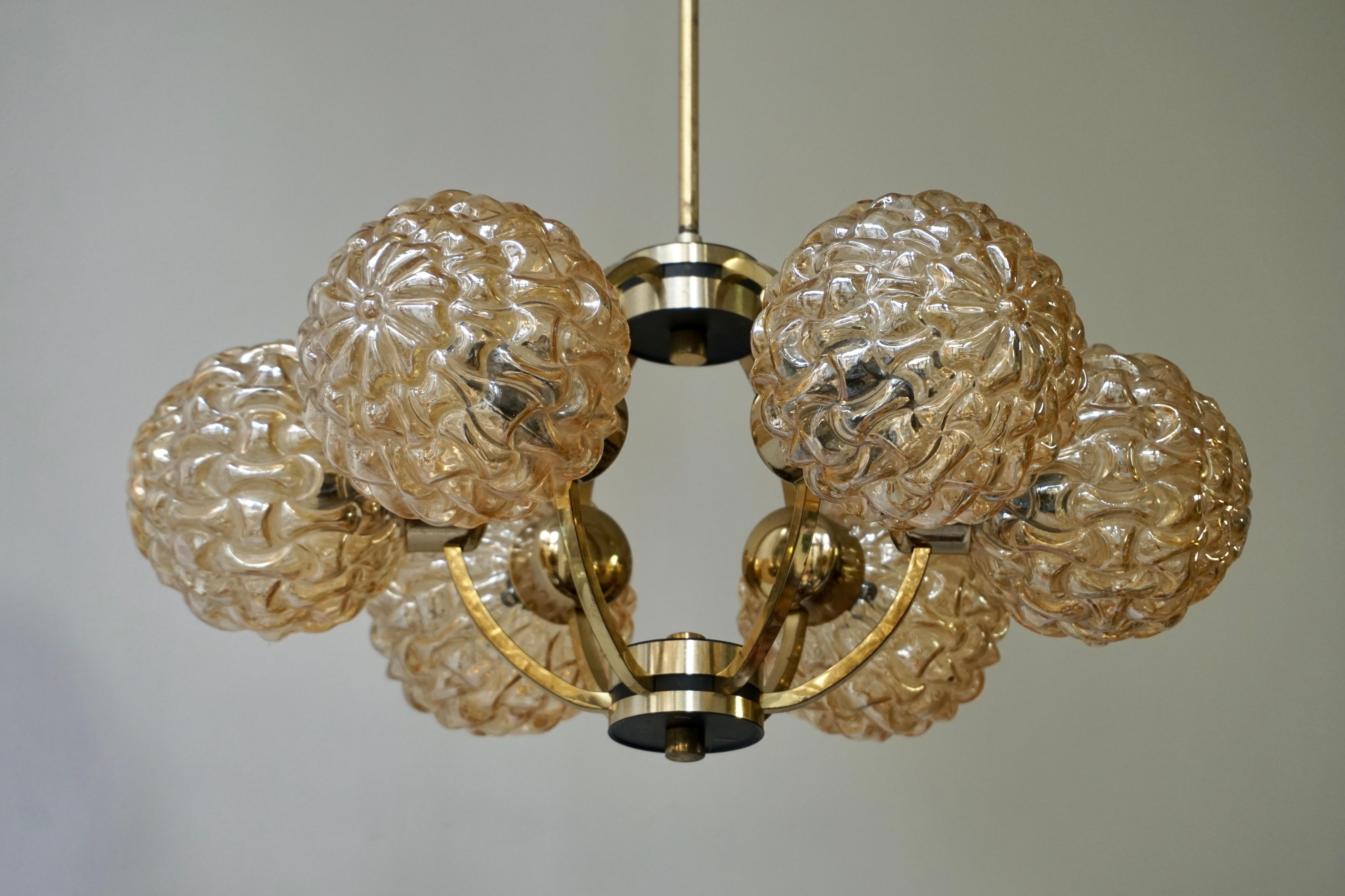 Amber Bubble Glass Chandelier Helena Tynell, 1960 11