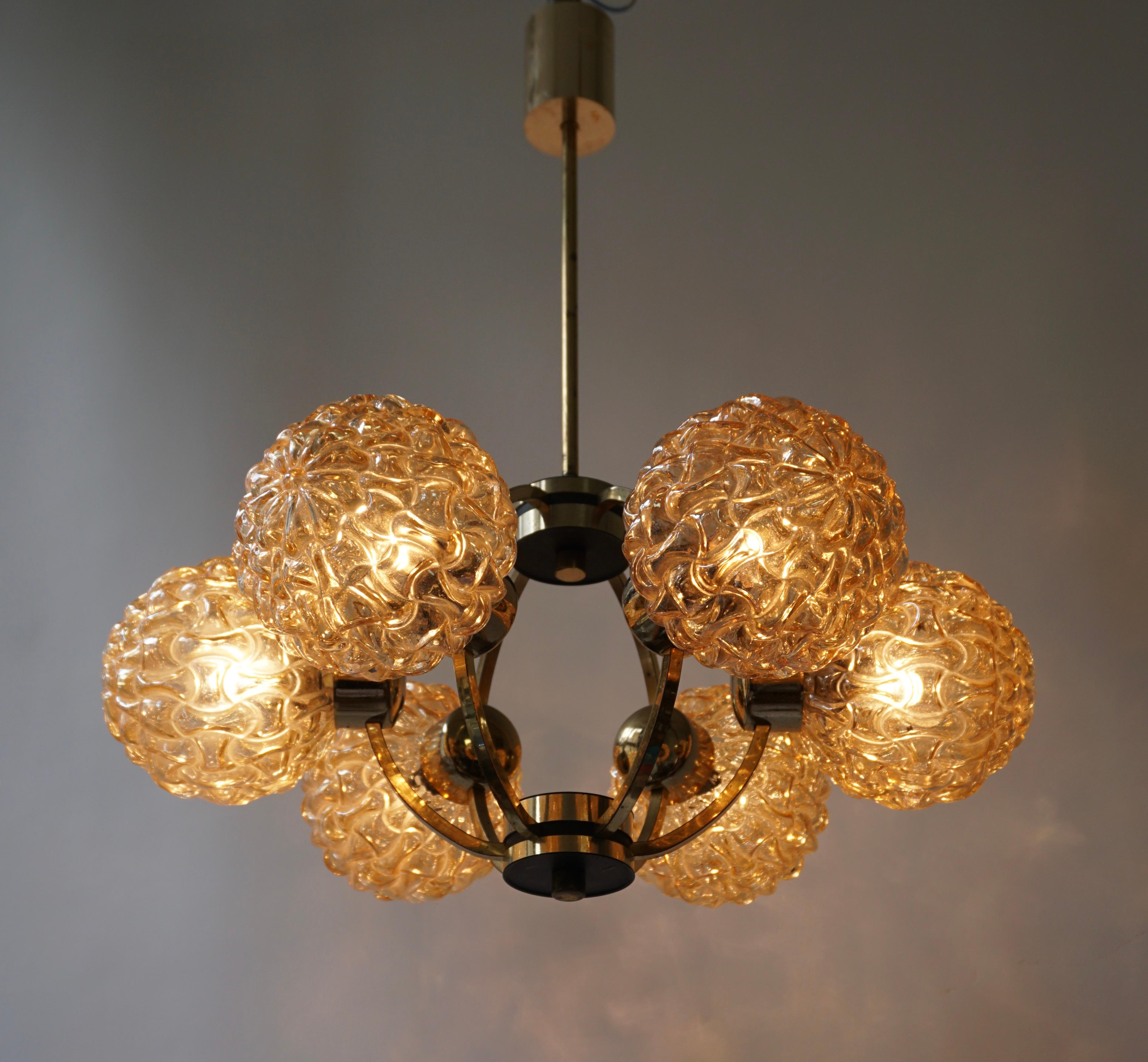 Mid-Century Modern Amber Bubble Glass Chandelier Helena Tynell, 1960