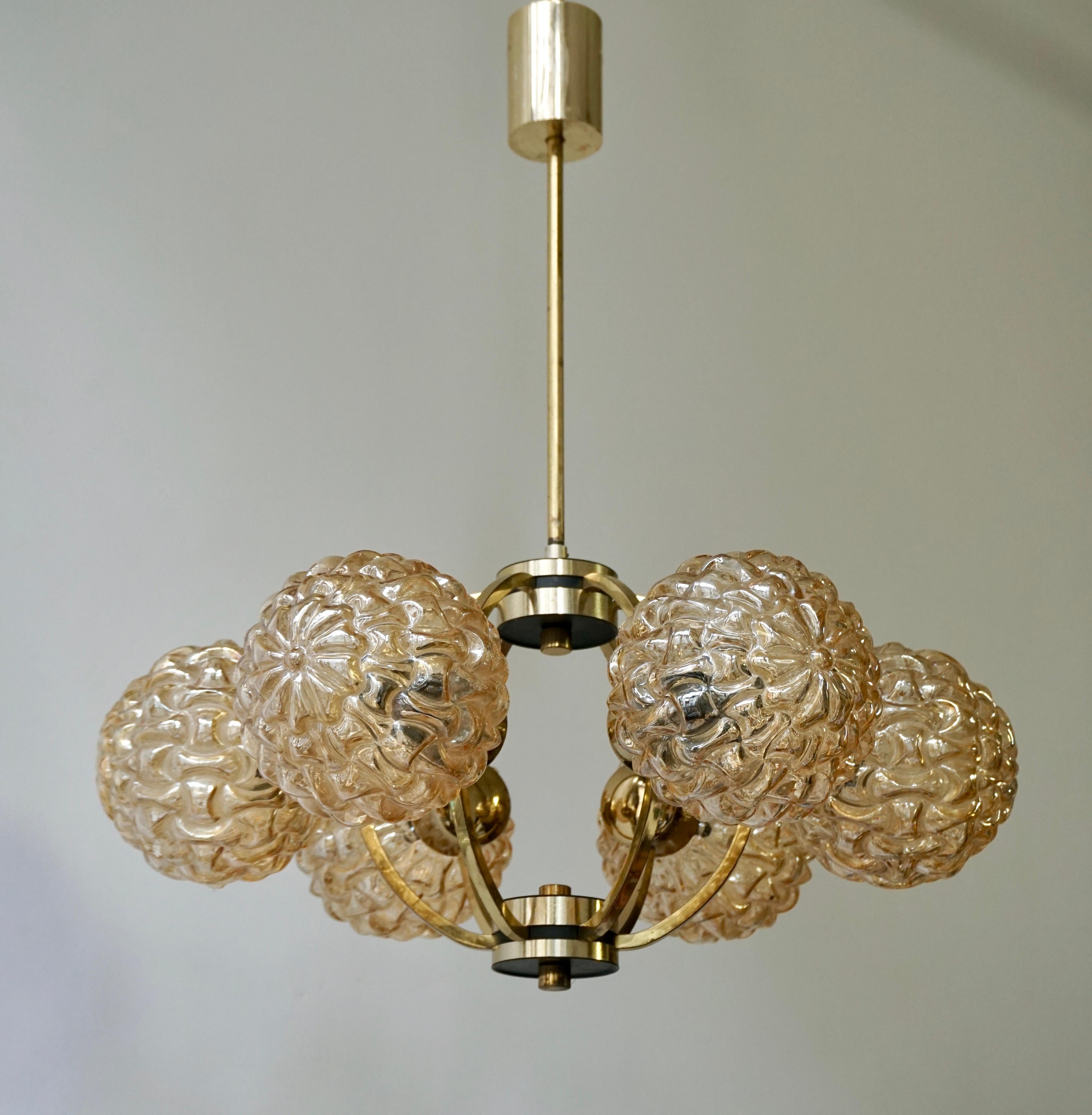 Amber Bubble Glass Chandelier Helena Tynell, 1960 1