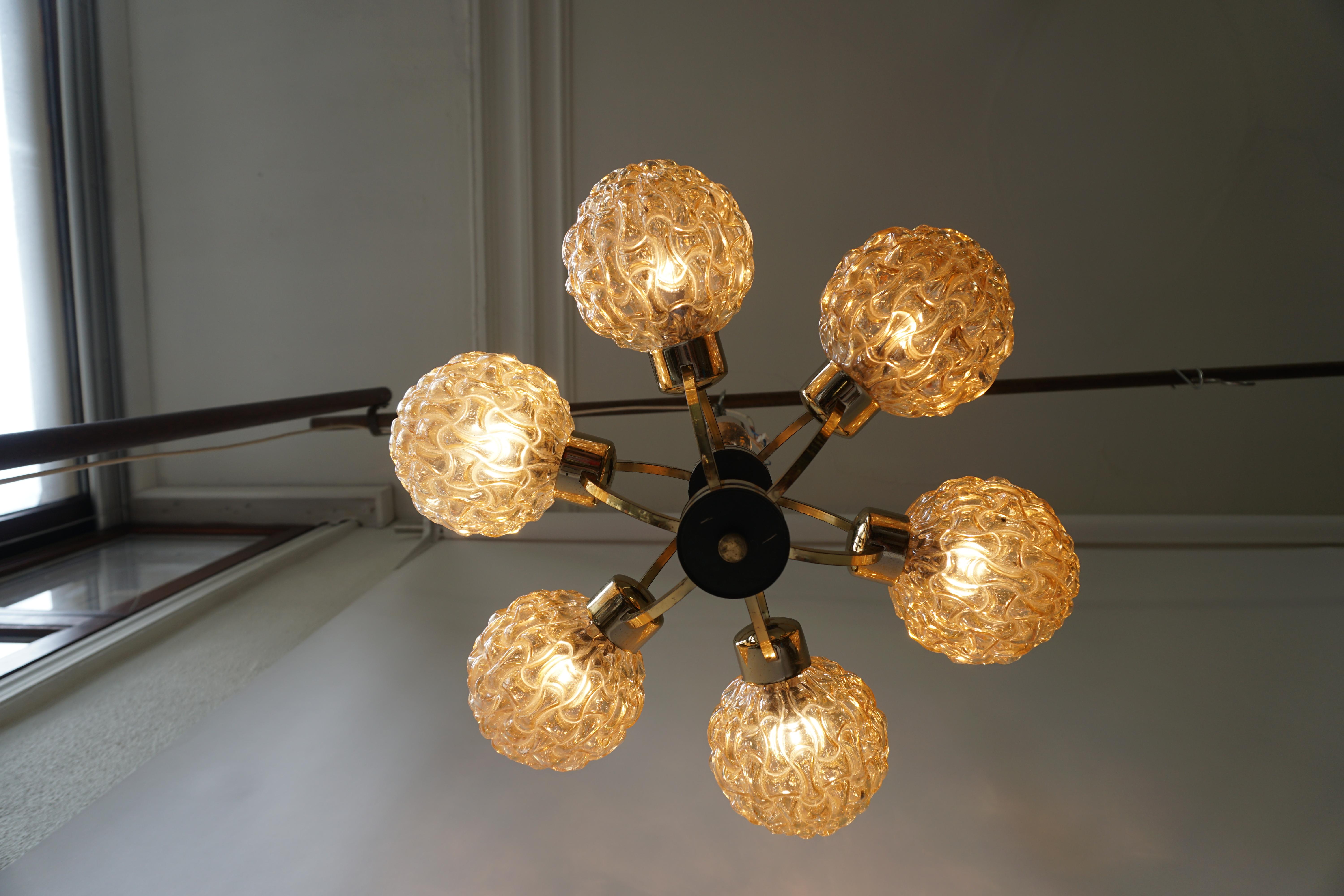 Amber Bubble Glass Chandelier Helena Tynell, 1960 2