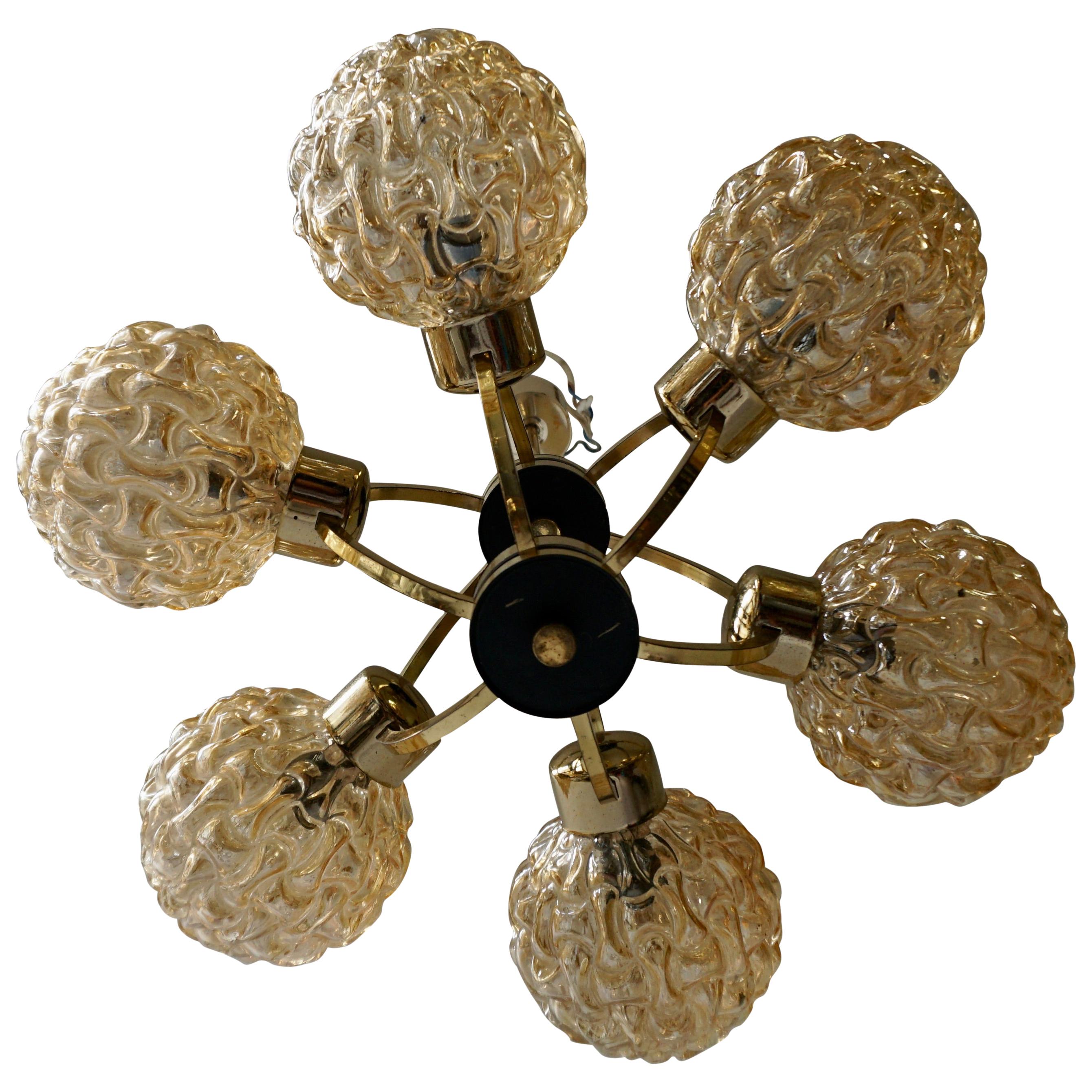 Amber Bubble Glass Chandelier Helena Tynell, 1960