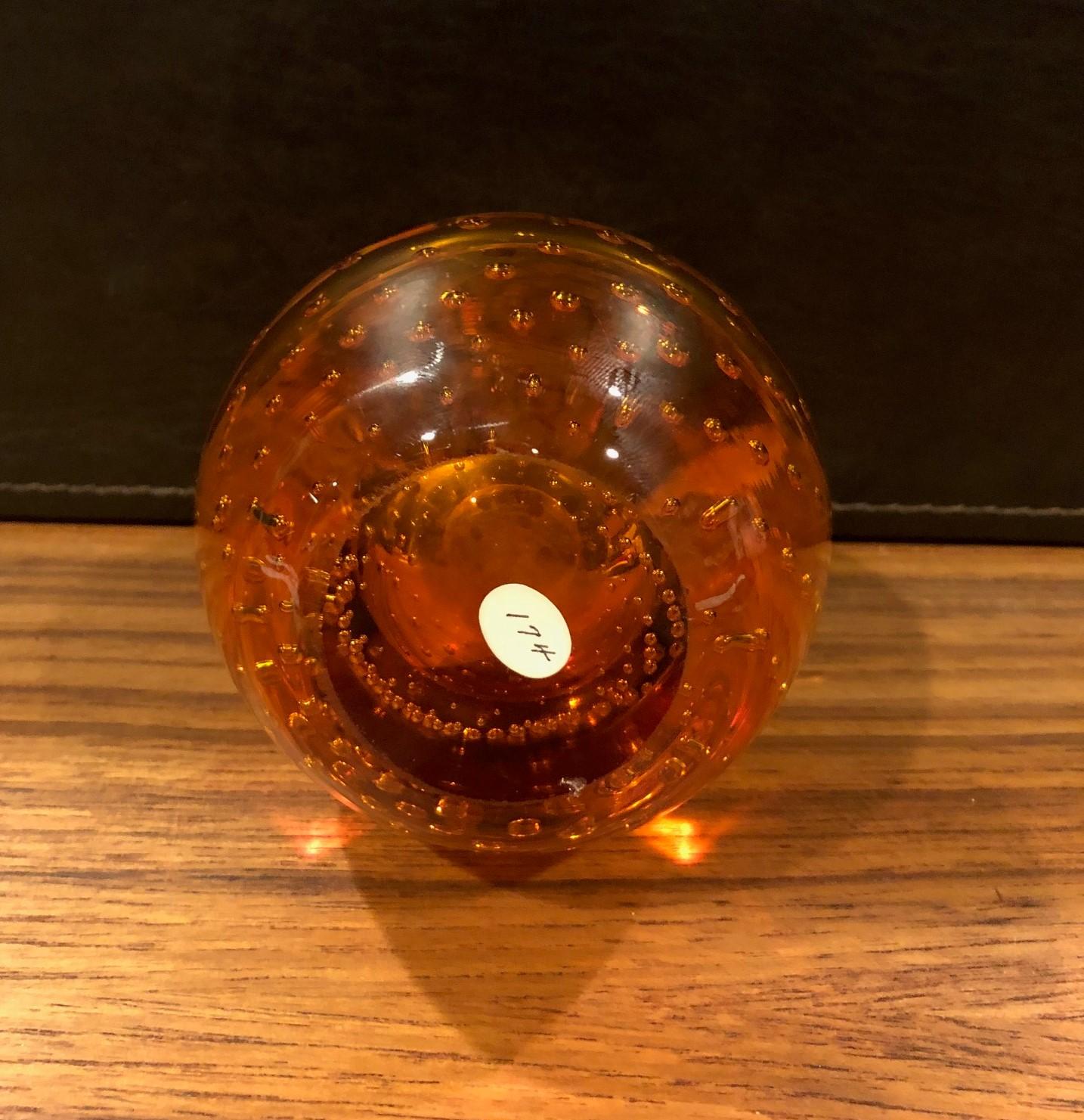Art Glass Amber Bubble Glass Cylindrical Inkwell with Brass Lid by John Armer & Co
