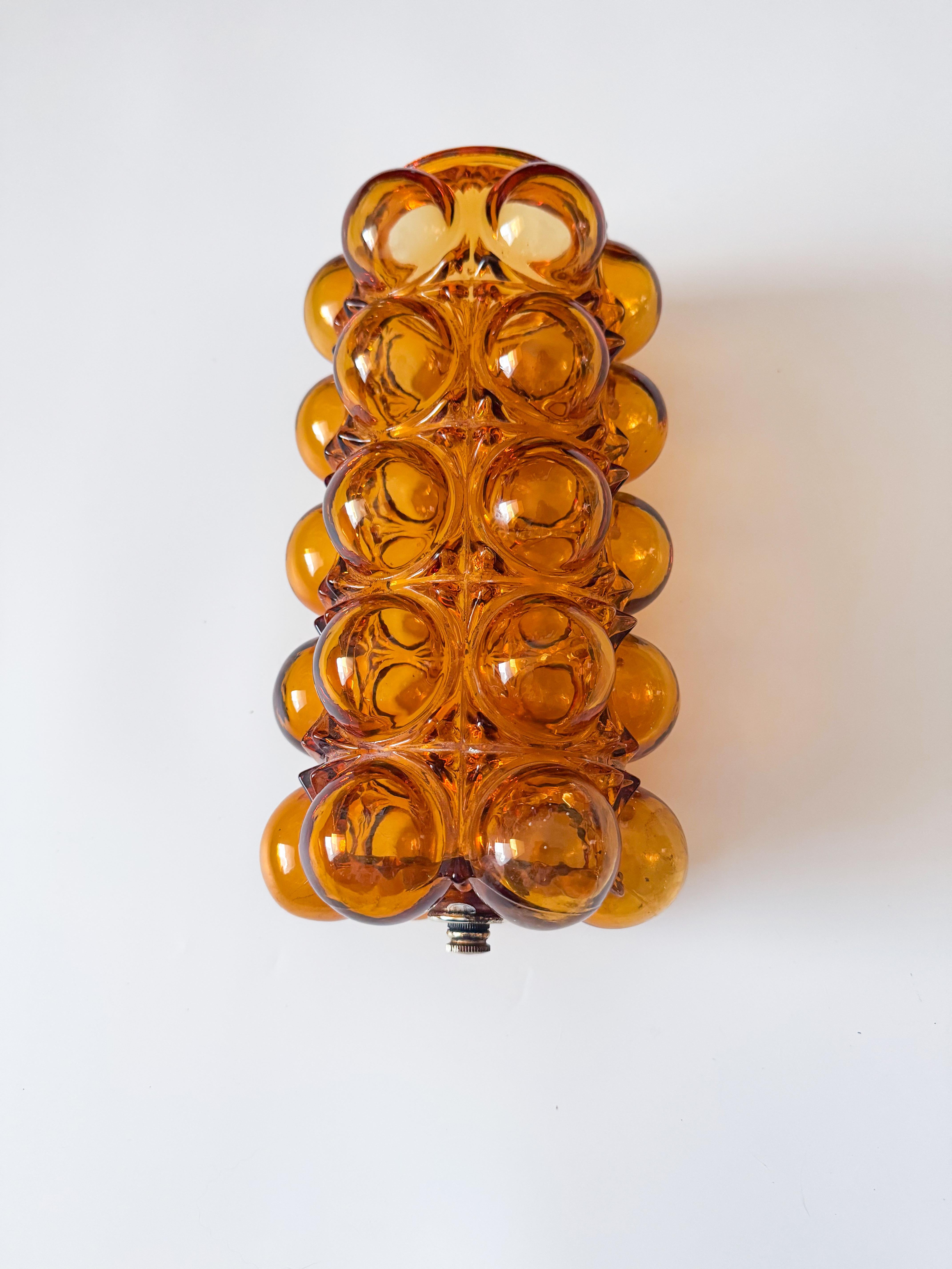 Amber Bubble Glass Flush Mount Ceiling Lamp in the Style of Helena Tynell, 1970s In Good Condition In Toronto, CA