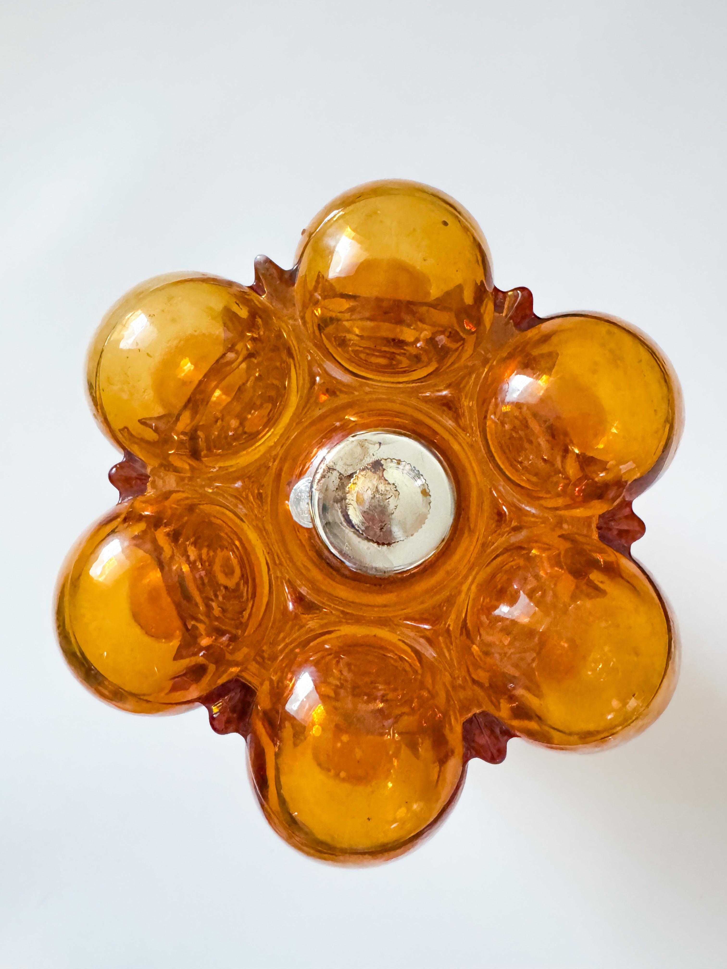 20th Century Amber Bubble Glass Flush Mount Ceiling Lamp in the Style of Helena Tynell, 1970s