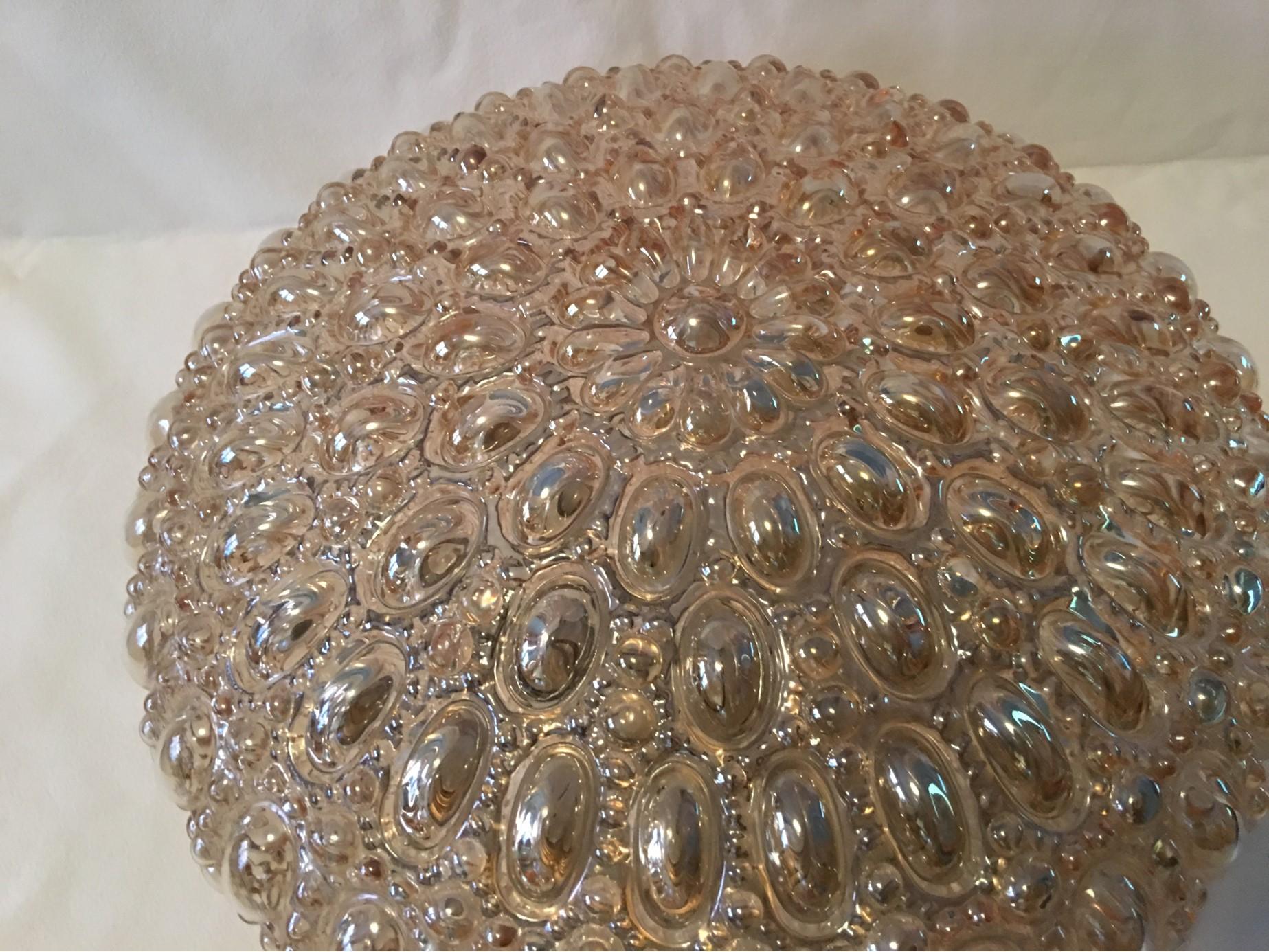 Mid-20th Century Amber Bubble Glass Flush Mount or Wall Lamp 1960s Limburg For Sale