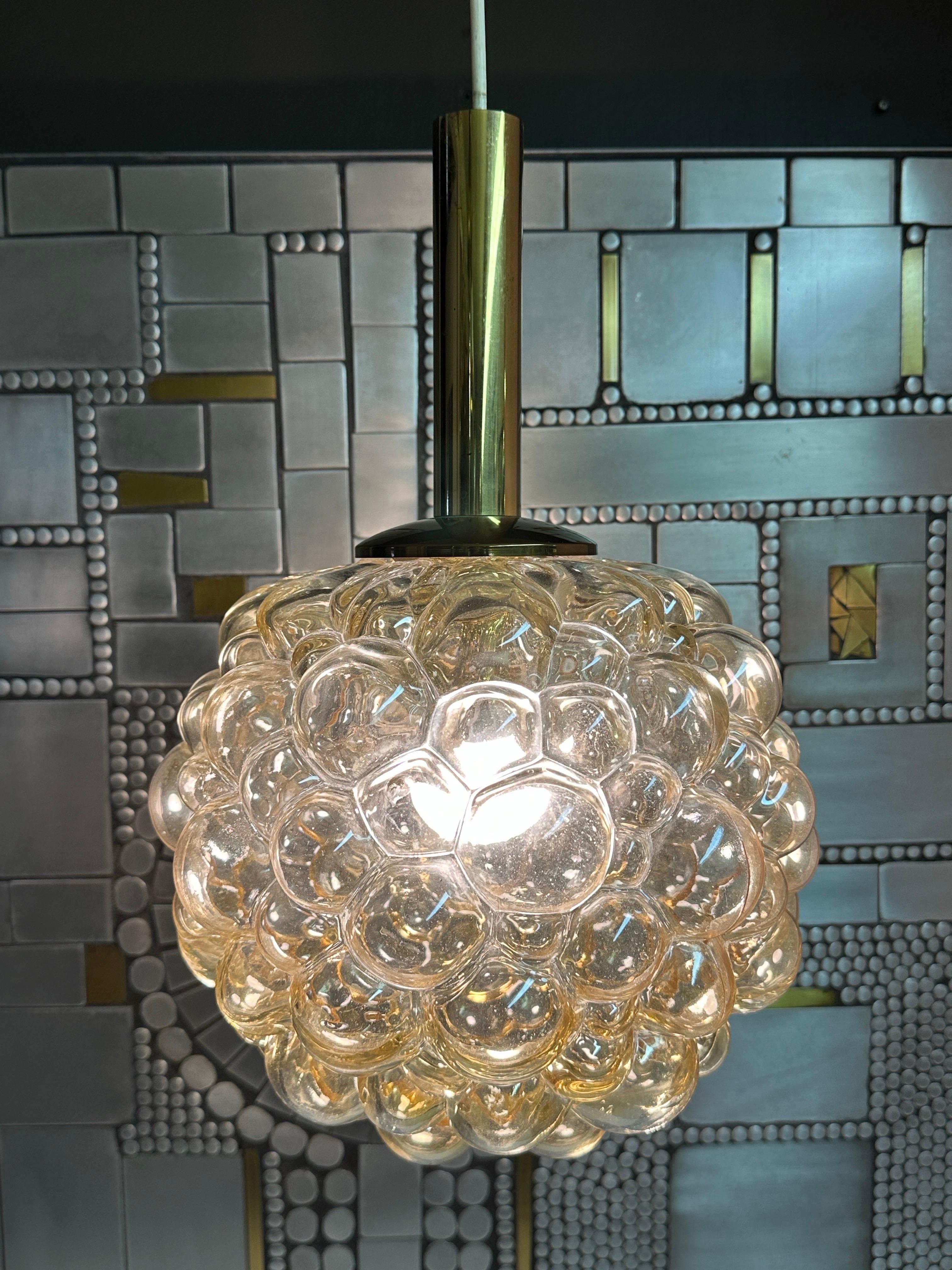 German Amber Bubble Glass Light Pendant by Helena Tynell
