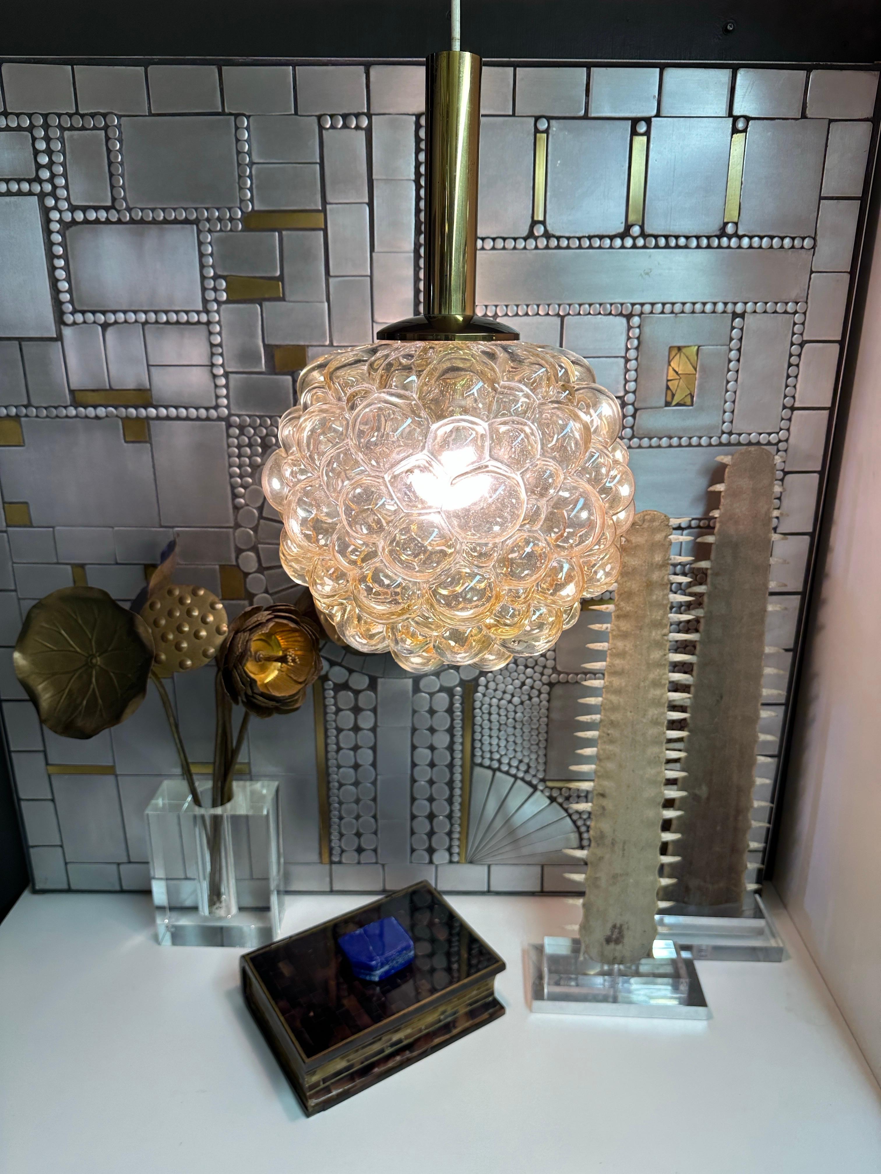 Brass Amber Bubble Glass Light Pendant by Helena Tynell