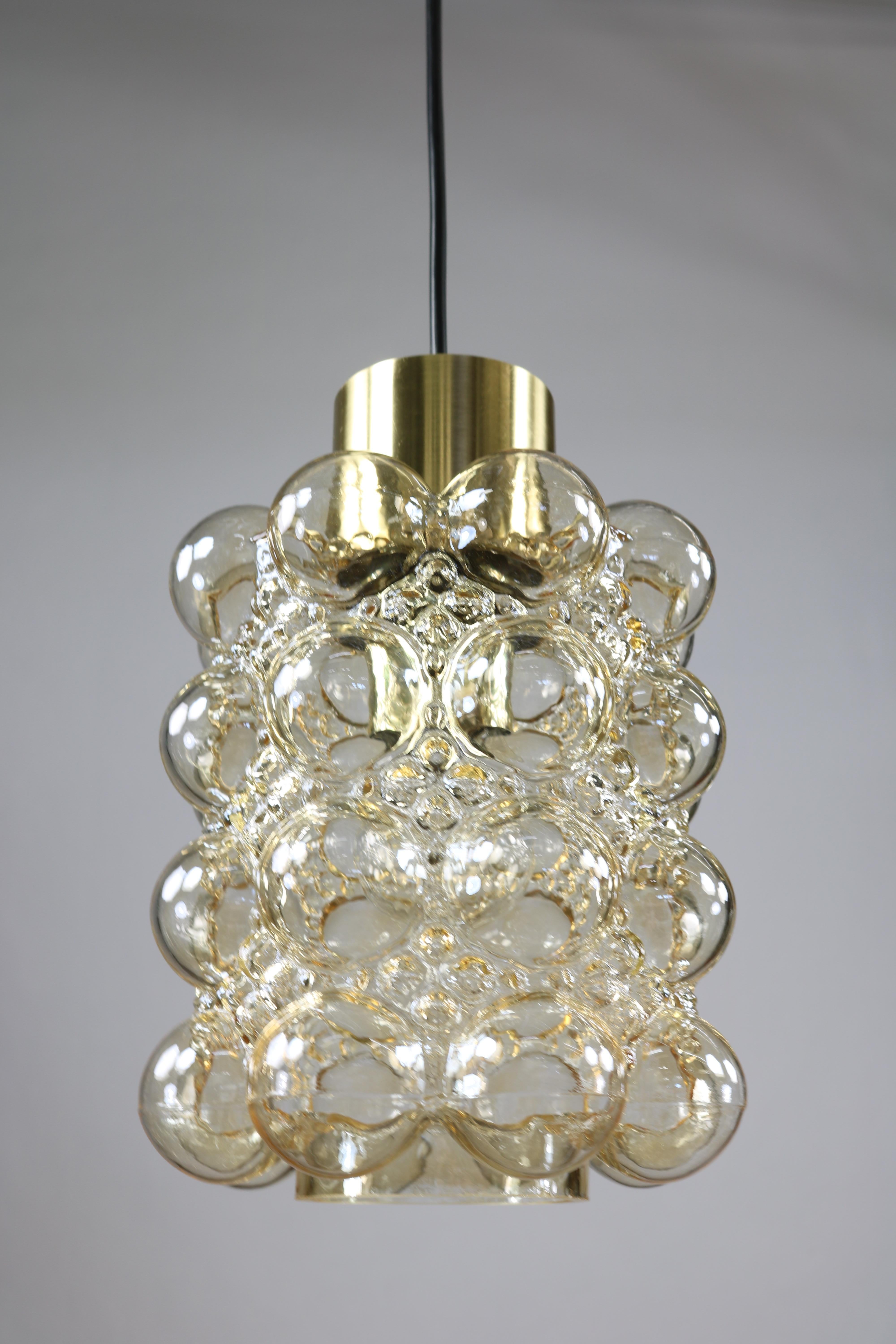 Mid-20th Century Amber Bubble Glass Pendant Helena Tynell Limburg 1960s Ceiling Fixture For Sale