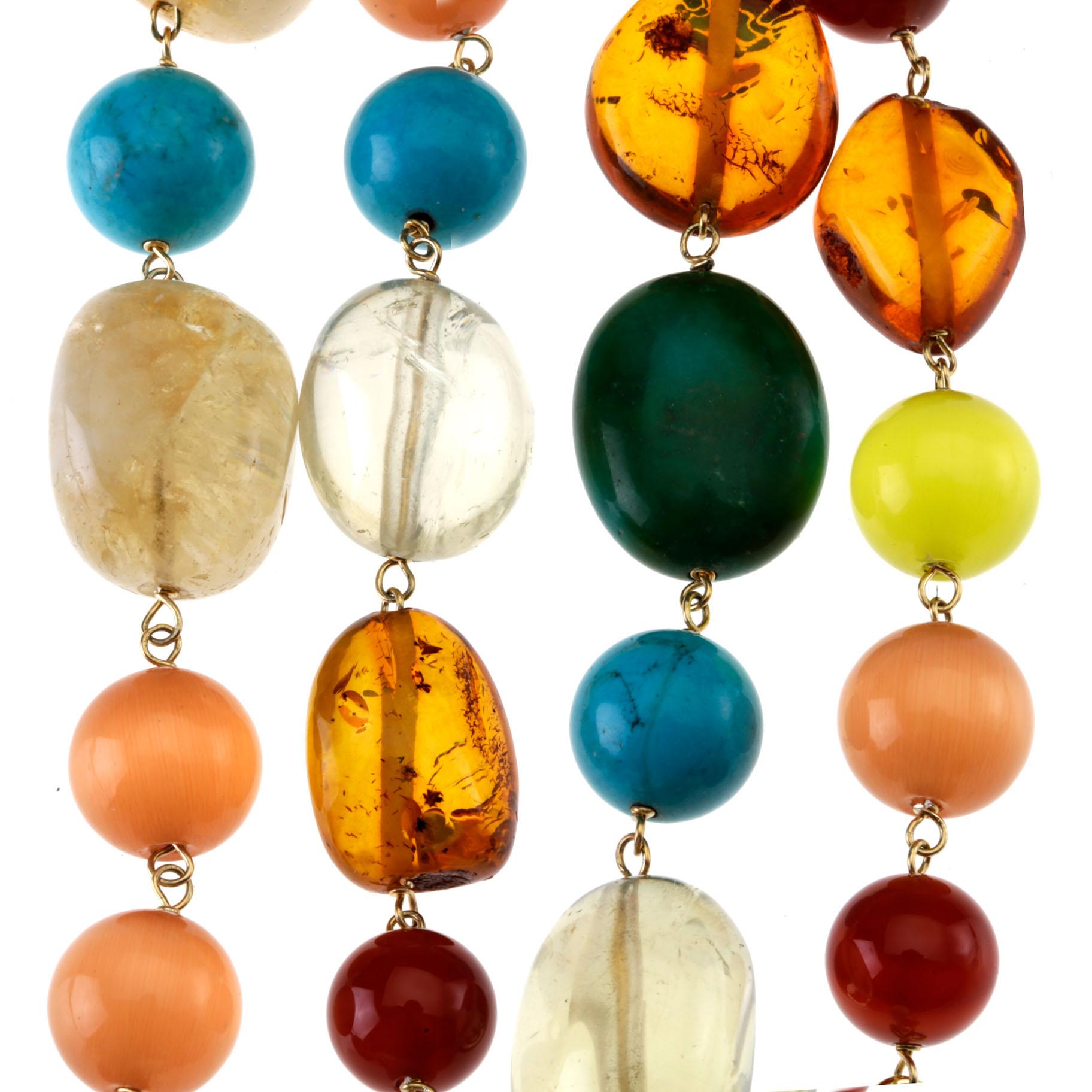 Amber, Citrine, Turquoise, Amber, Carnelian, Opal, Amethyst  Vermeille Necklace, length 80 cm.
All Giulia Colussi jewelry is new and has never been previously owned or worn. Each item will arrive at your door beautifully gift wrapped in our boxes,