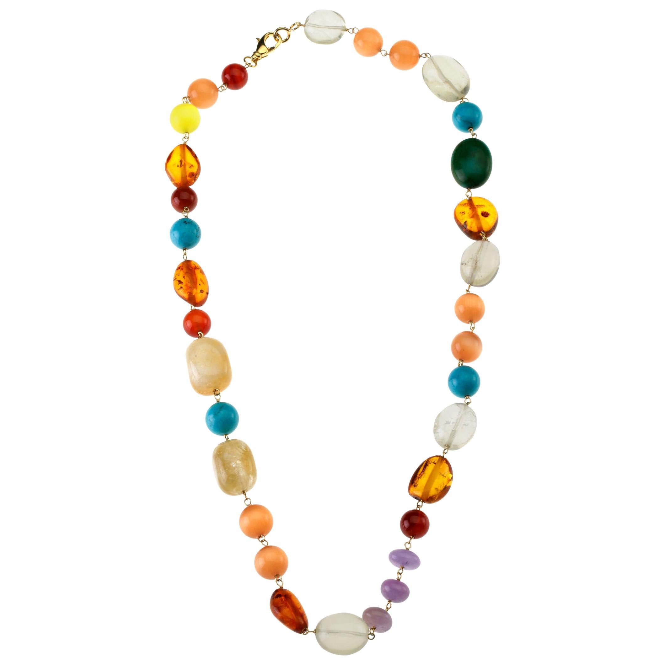 Amber Citrine Turquoise Amber Carnelian Opal Vermeille Necklace