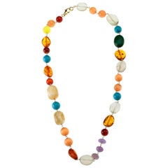 Collier d'ambre, de citrine, de turquoise, d'ambre, de cornaline, d'opale et de vermeille