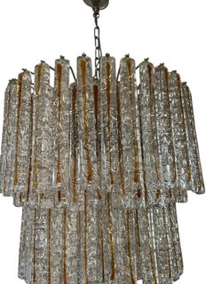 Amber & Clear Murano Glass Planks Chandelier Designed by Mazzega, Italy, 1960's.