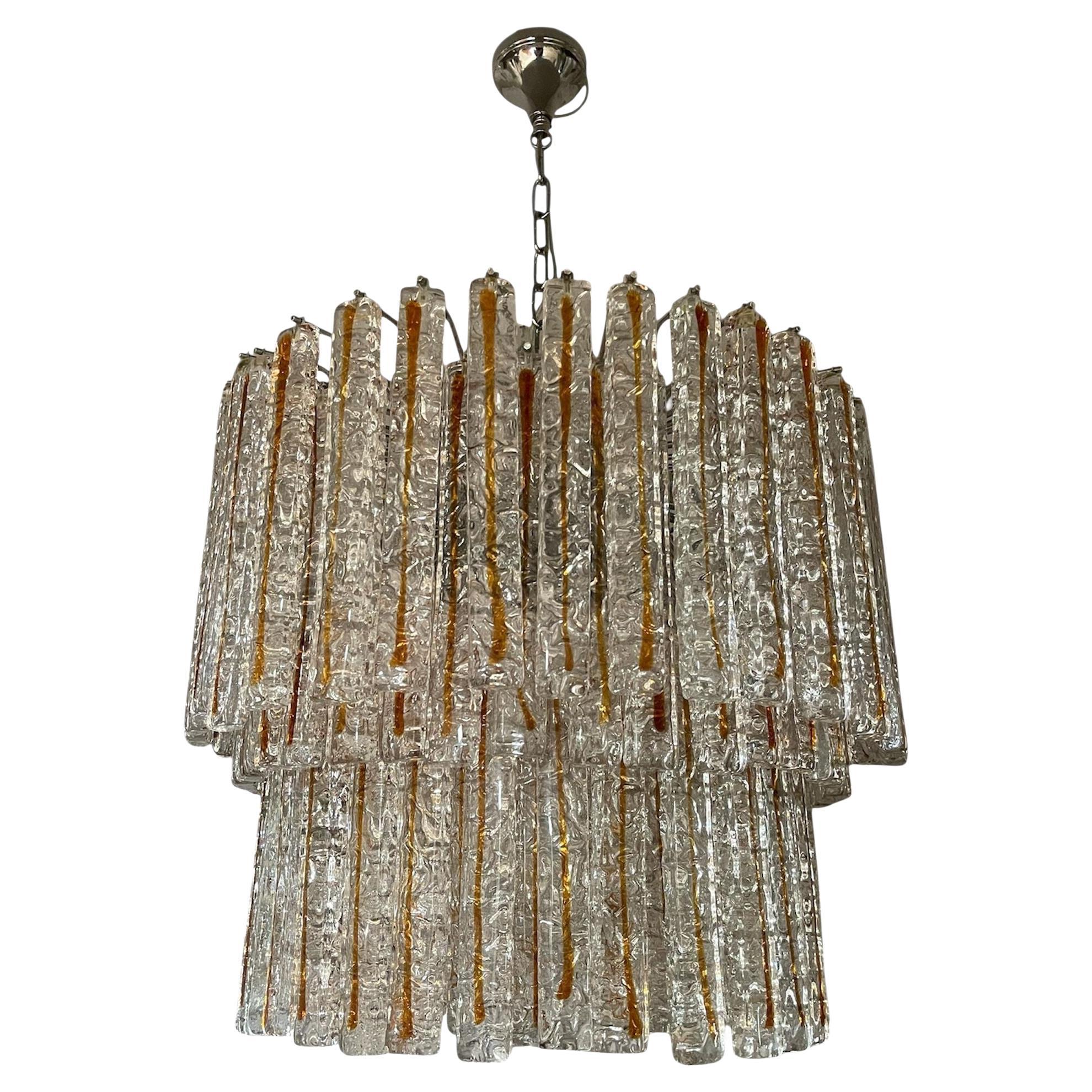 Lustre en planches de verre de Murano ambre et transparent Design/One, Italie, années 1960.