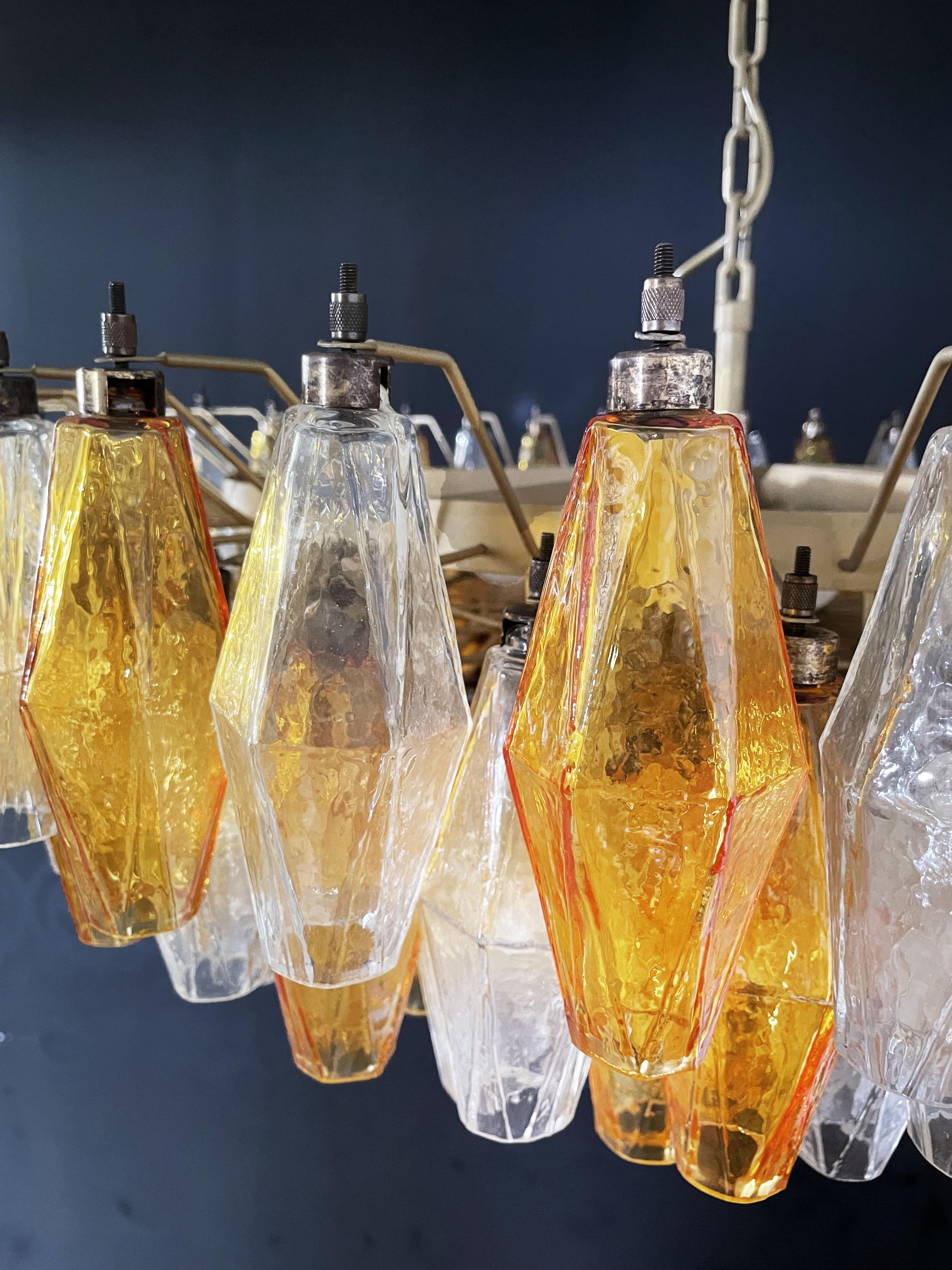 Amber & Clear POLIEDRI Murano Glass Chandelier For Sale 10