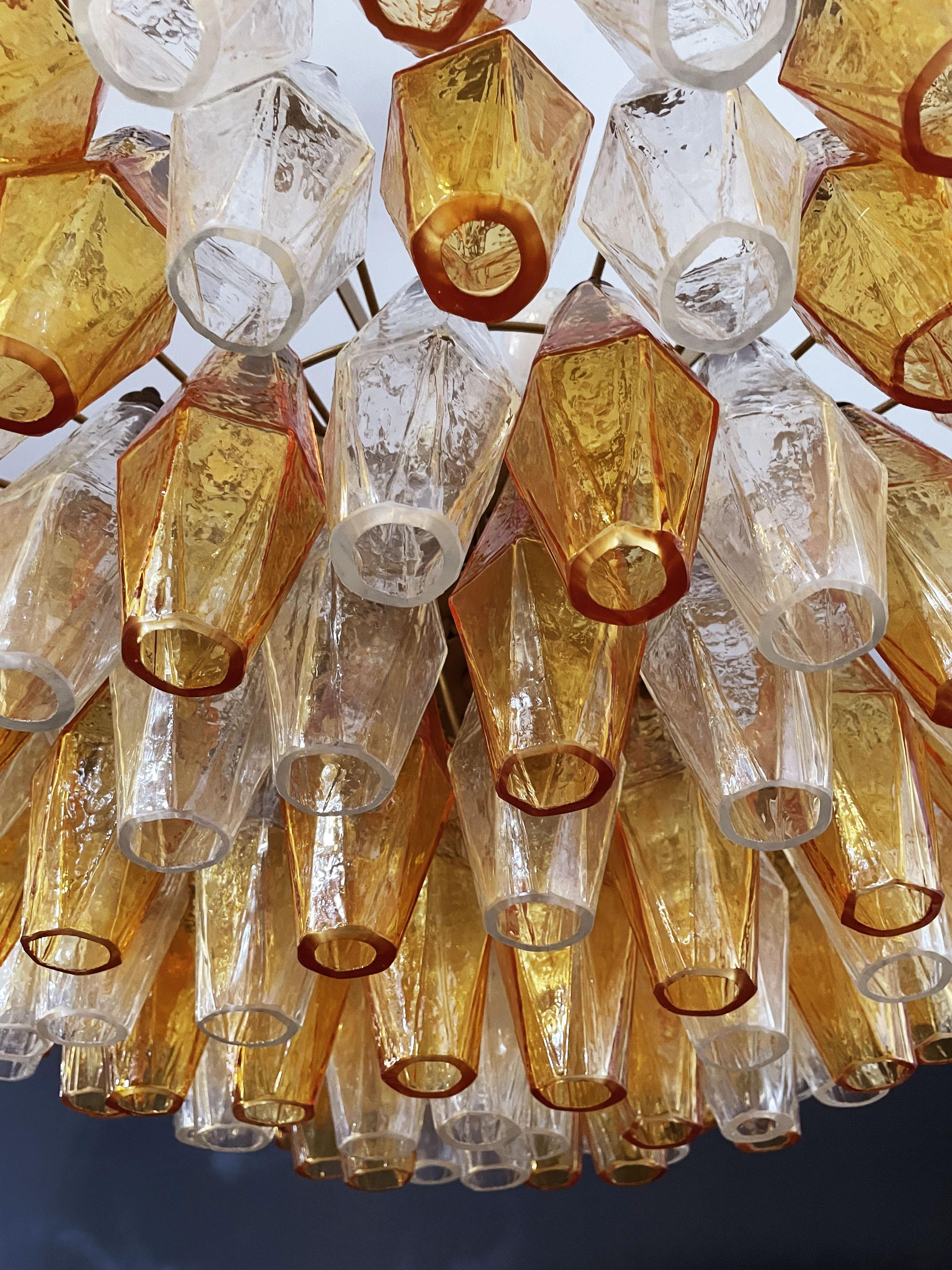 Amber & Clear POLIEDRI Murano Glass Chandelier For Sale 12