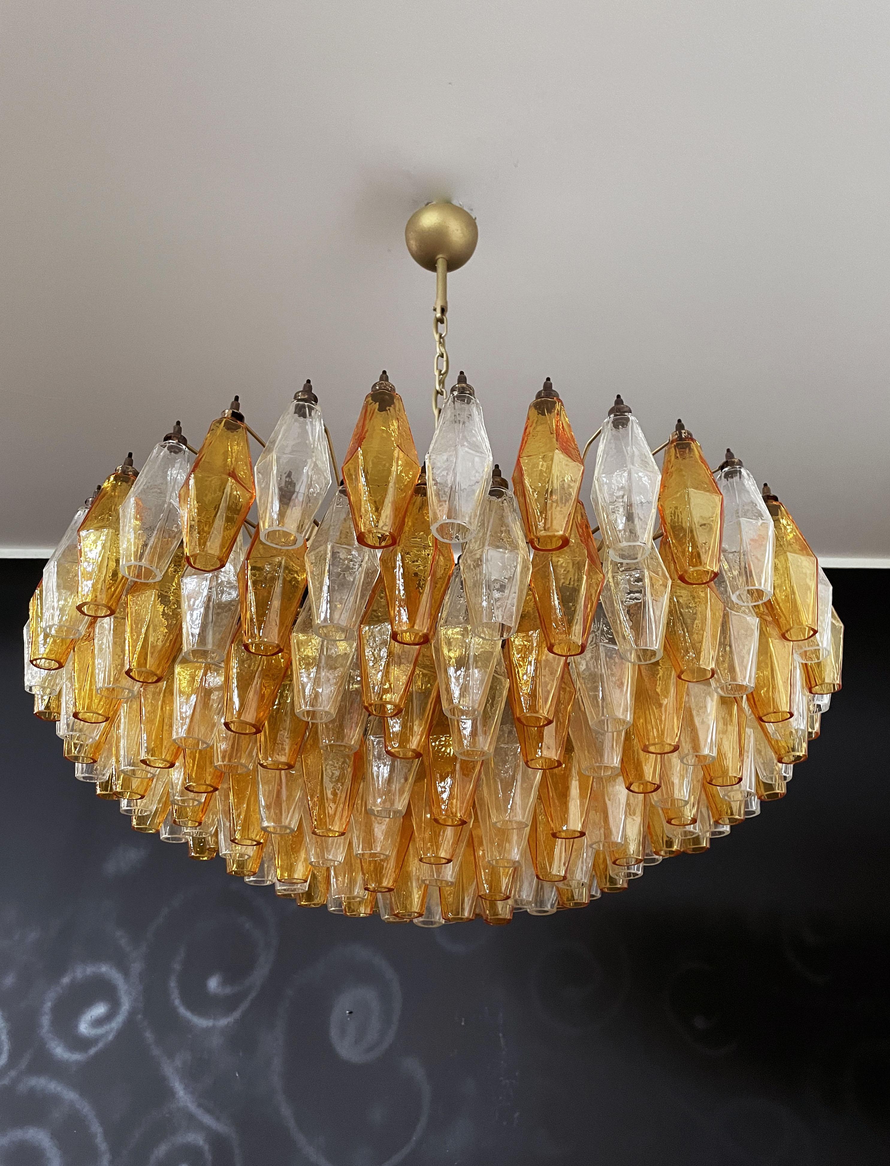 Mid-Century Modern Lustre en verre de Murano ambre et transparent POLIEDRI en vente