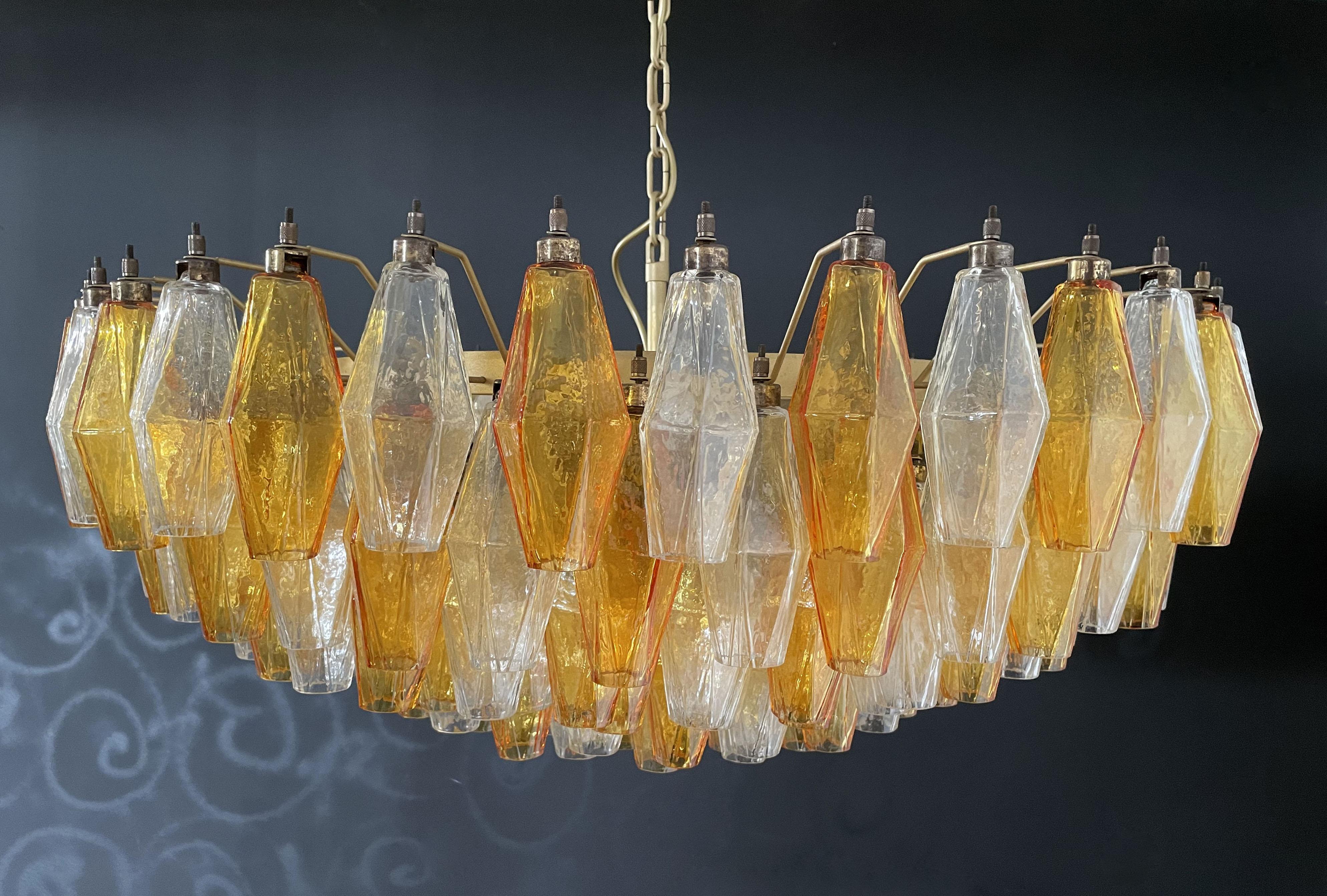 Lustre en verre de Murano ambre et transparent POLIEDRI Bon état - En vente à Gaiarine Frazione Francenigo (TV), IT